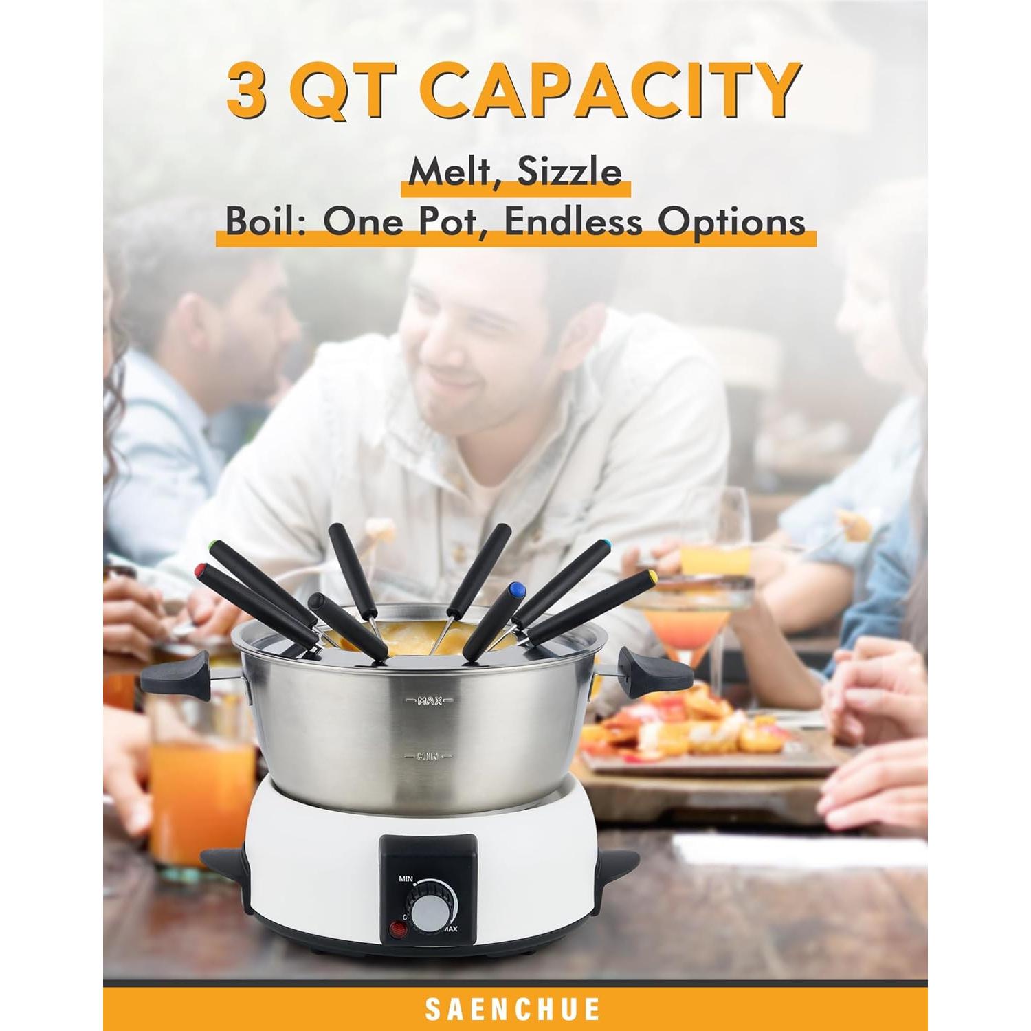 Olla de Fondue Eléctrica Saenchue 6 Tazas Acero Inoxidable