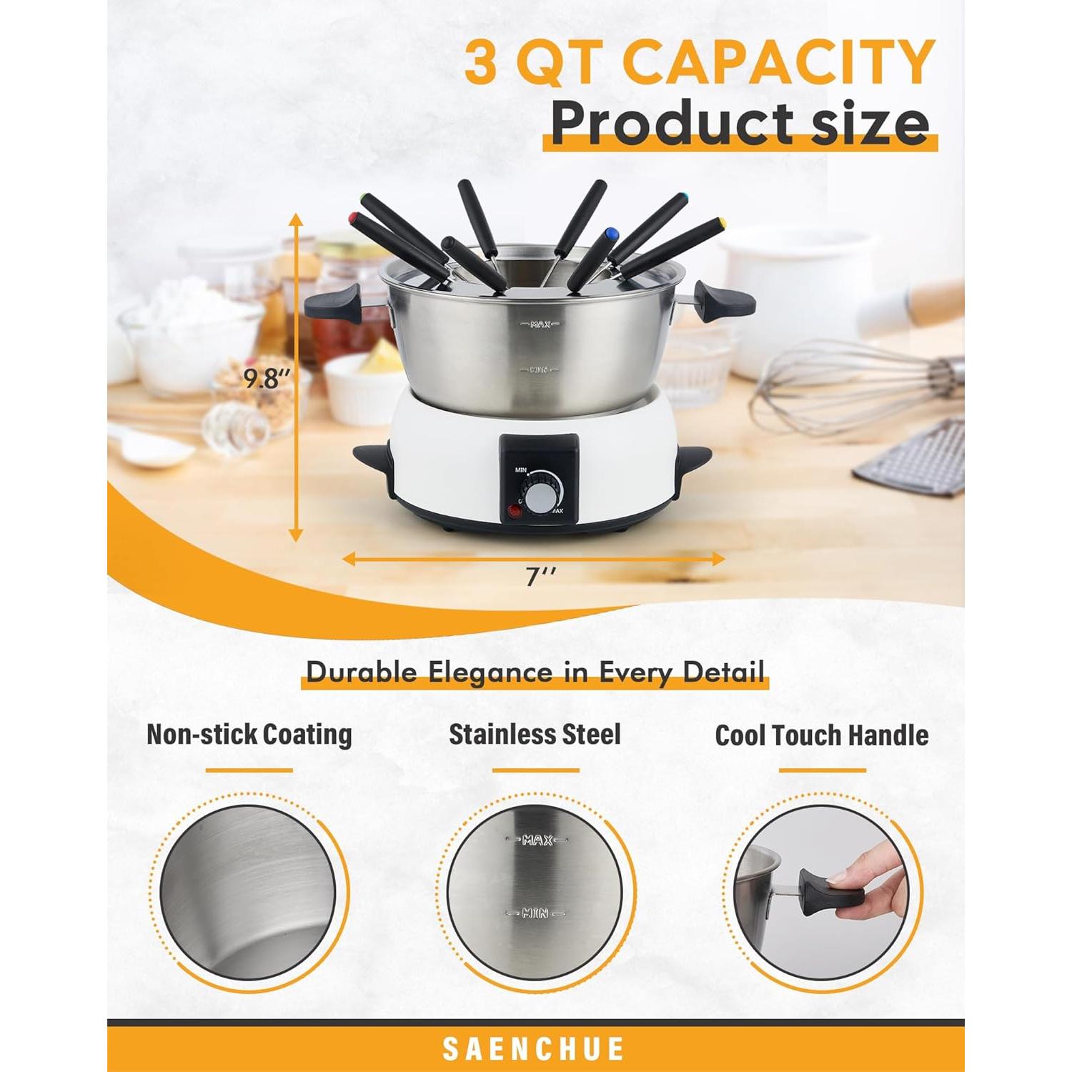 Olla de Fondue Eléctrica Saenchue 6 Tazas Acero Inoxidable