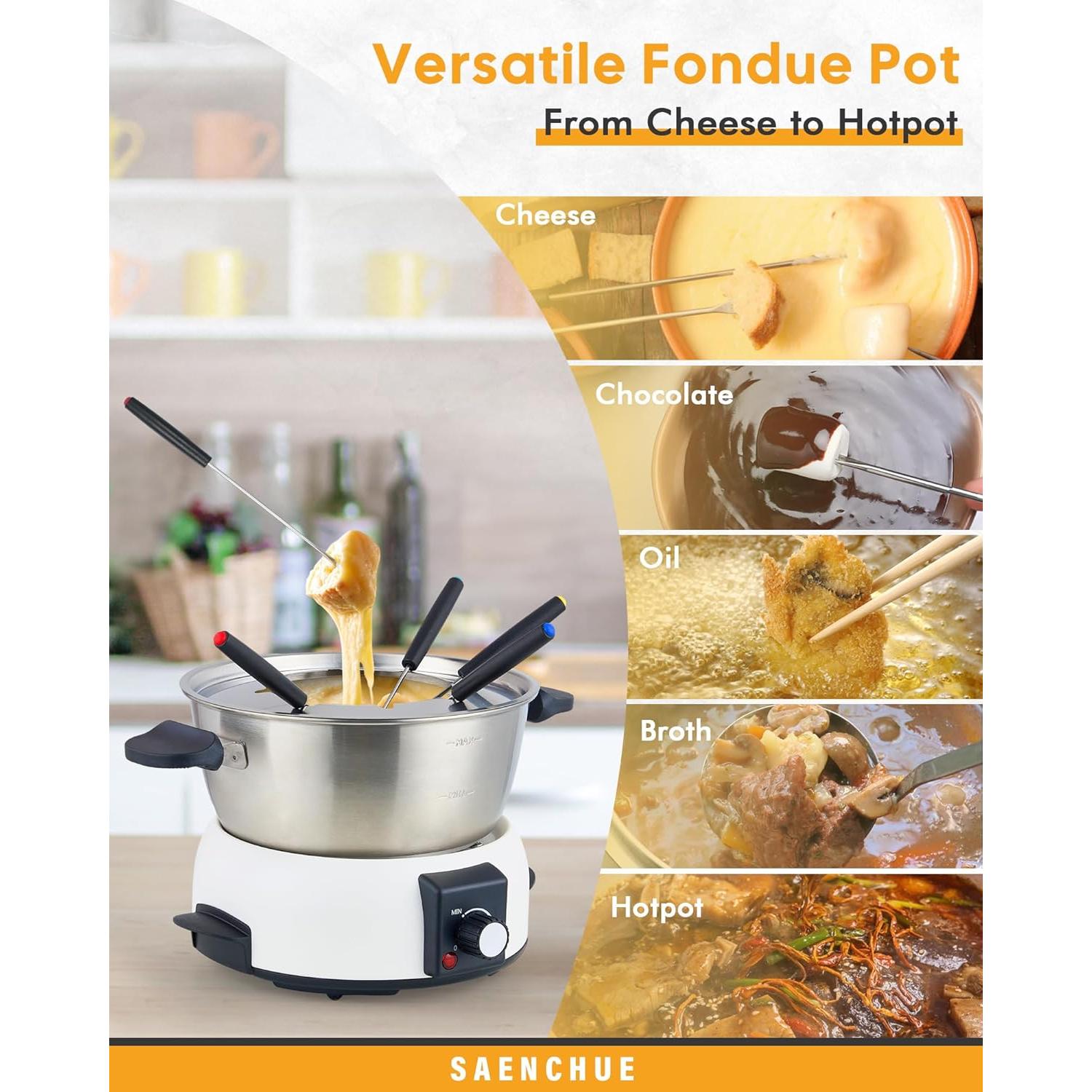 Olla de Fondue Eléctrica Saenchue 6 Tazas Acero Inoxidable