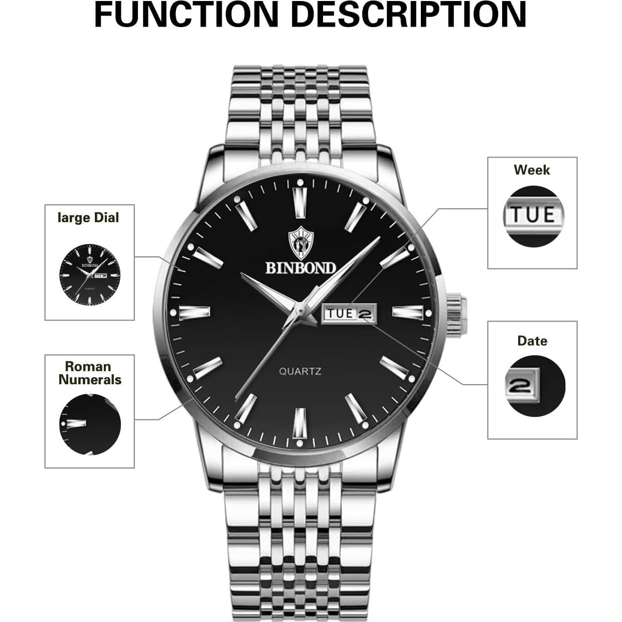 Reloj de Pulsera Hombre JOOEASI B9222 Acero Inoxidable Calendario
