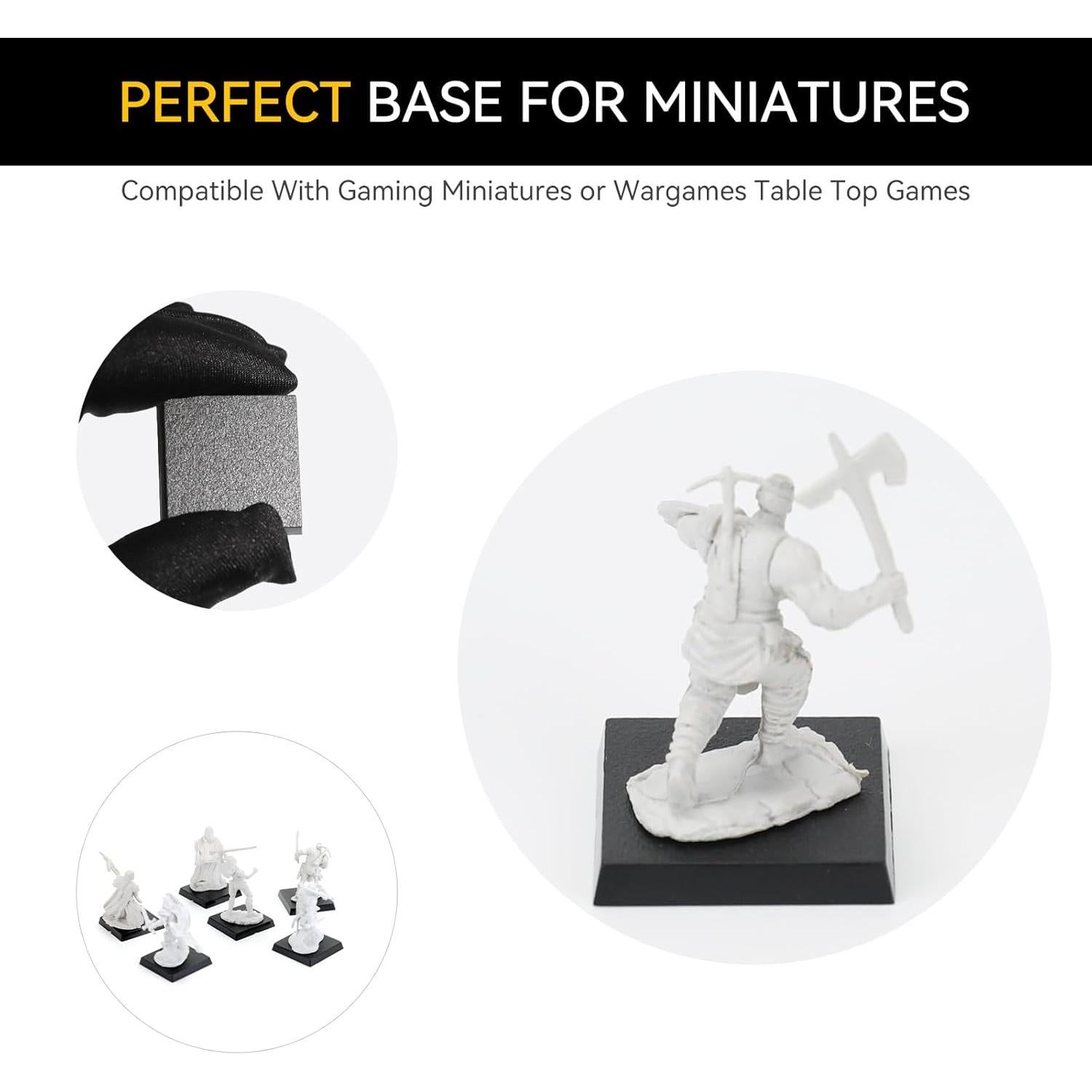100 Bases Miniatura Cuadradas Negras 25mm FIGURESLAB para Juegos