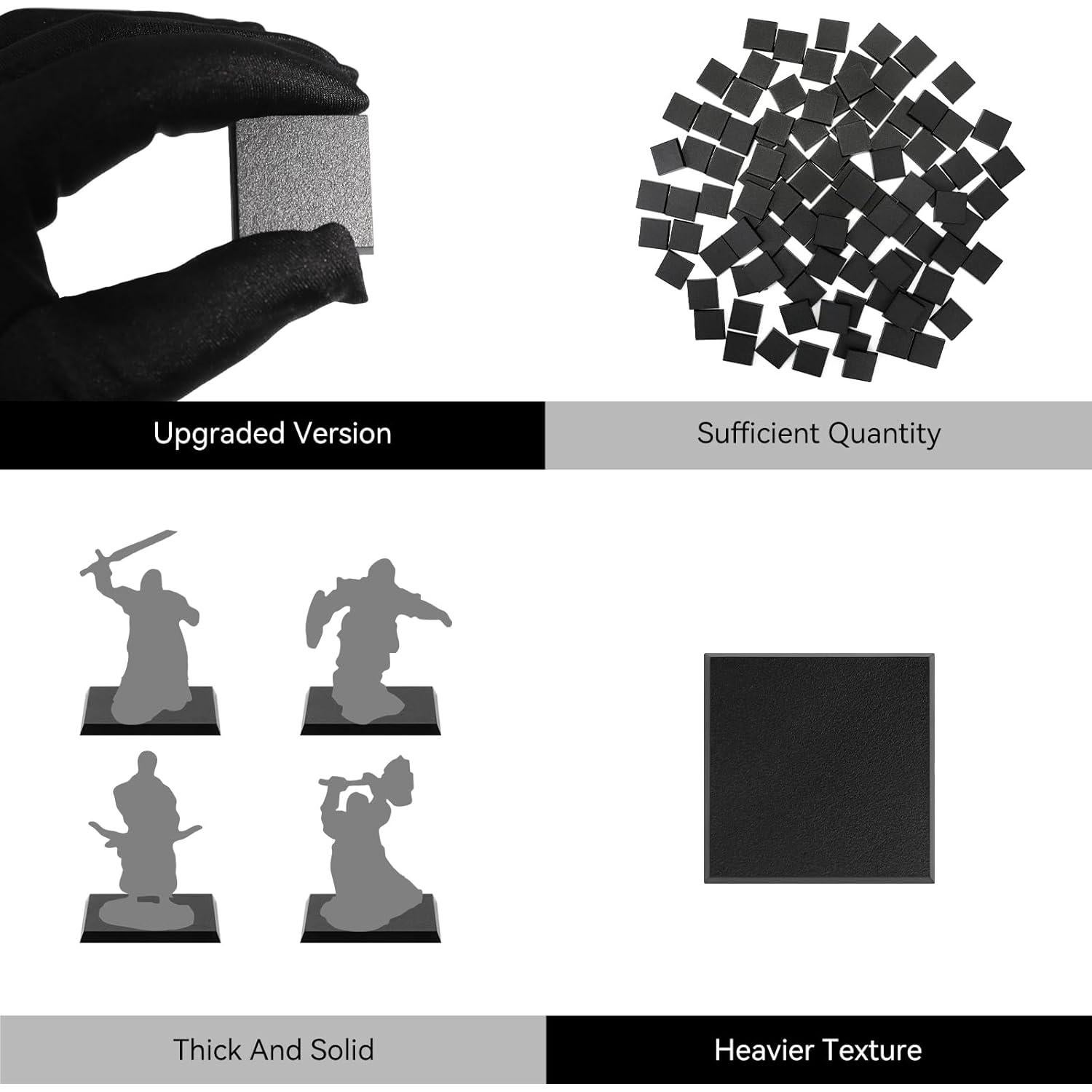 100 Bases Miniatura Cuadradas Negras 25mm FIGURESLAB para Juegos