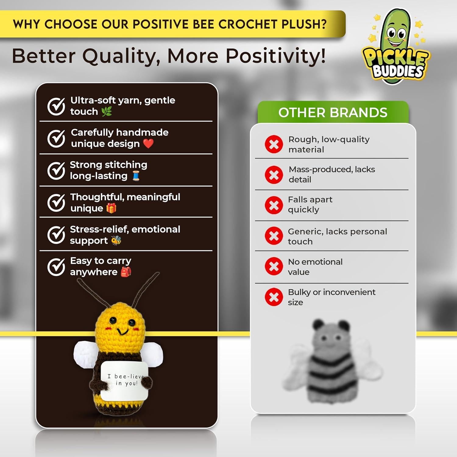 Peluche de Ganchillo Abeja Positiva Pickle Buddies 14cm