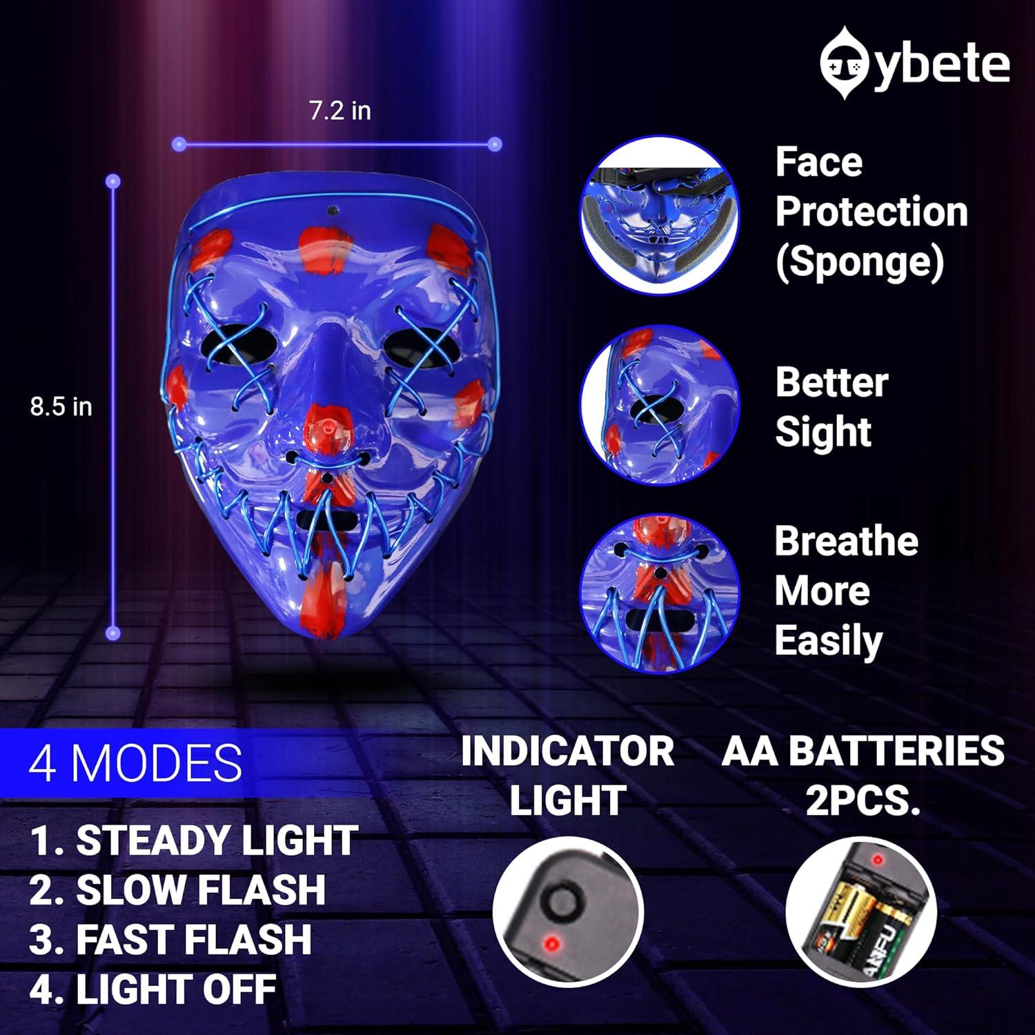 Máscara LED Iluminada Halloween Oybete Azul para Adultos