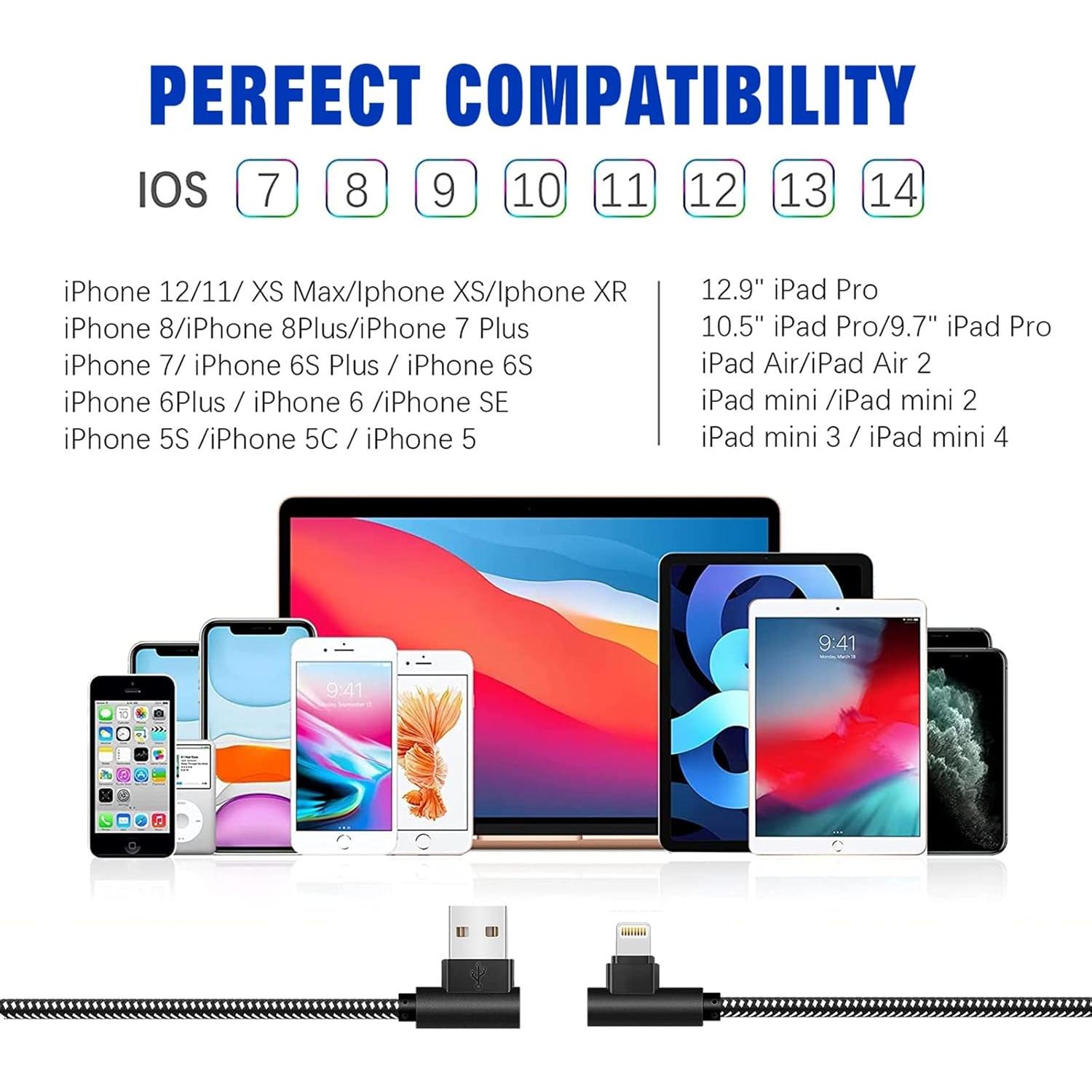 Cargador Lightning OCEEK MFi 3 Cables 3/6/10FT Nylon Trenzado