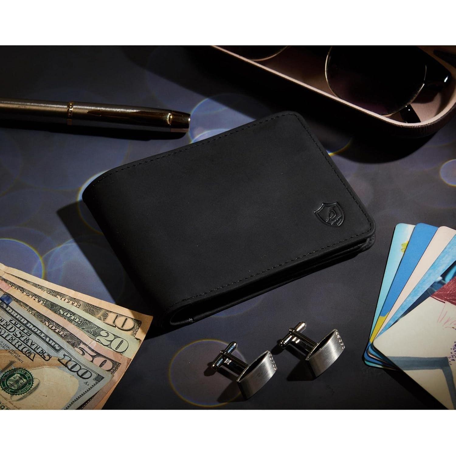 Cartera Bifold Hombre Cuero Caballo Loco Negro RFID 14 Tarjetas