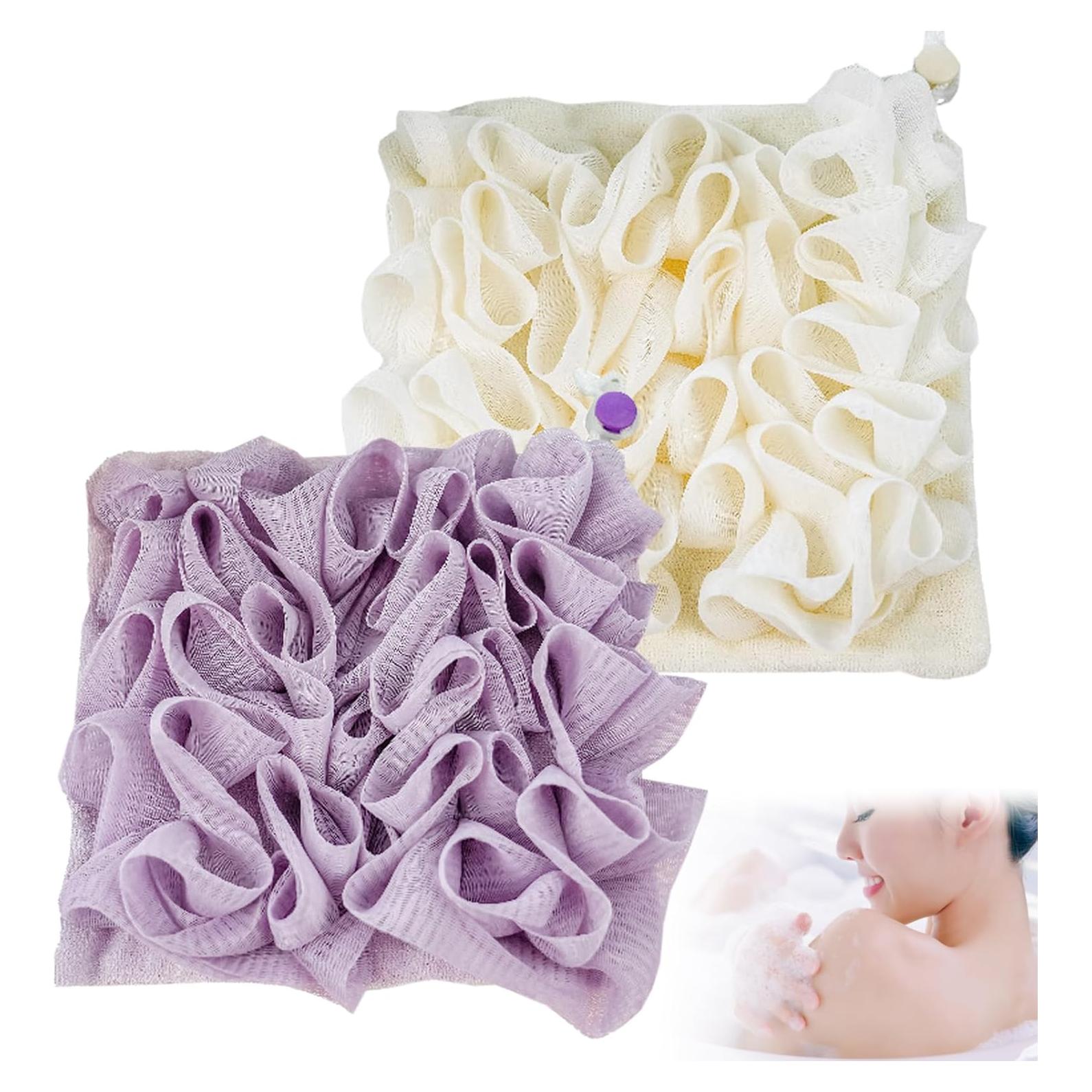 Tela de Lufa para Jabón en Barra QIYUDA 2 Piezas Beige y Púrpura