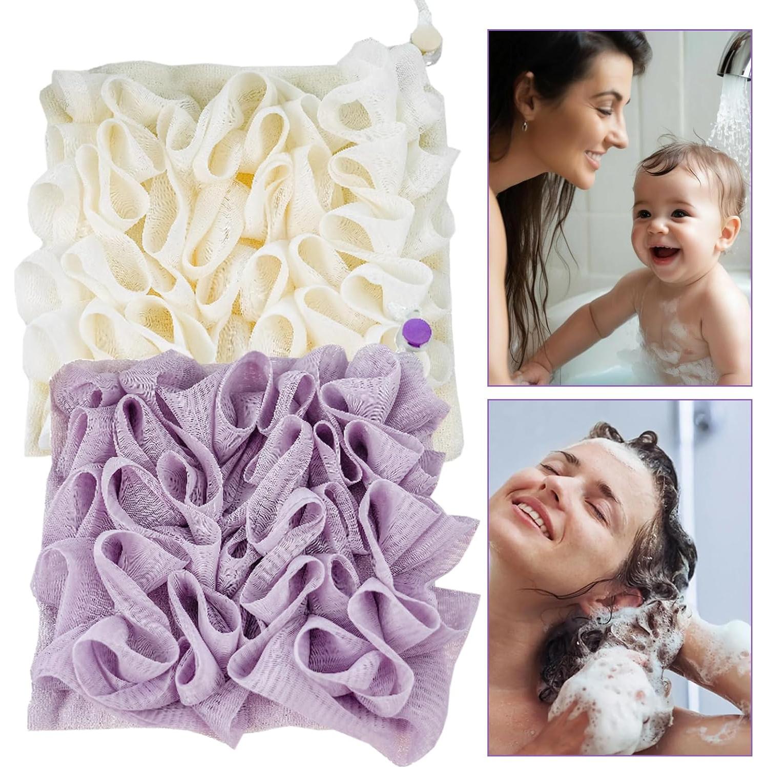 Tela de Lufa para Jabón en Barra QIYUDA 2 Piezas Beige y Púrpura