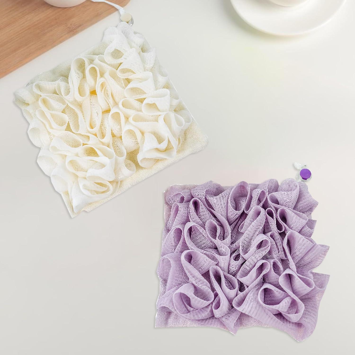 Tela de Lufa para Jabón en Barra QIYUDA 2 Piezas Beige y Púrpura