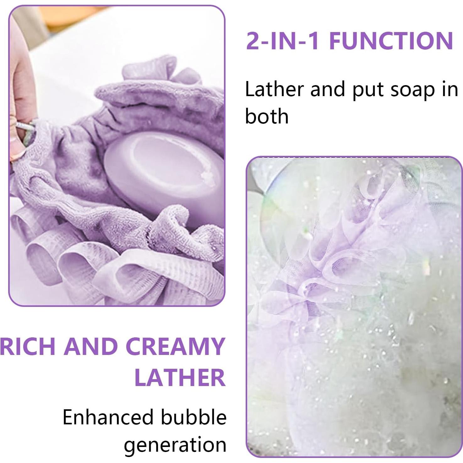 Tela de Lufa para Jabón en Barra QIYUDA 2 Piezas Beige y Púrpura