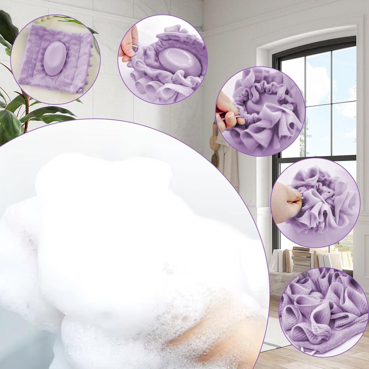 Tela de Lufa para Jabón en Barra QIYUDA 2 Piezas Beige y Púrpura