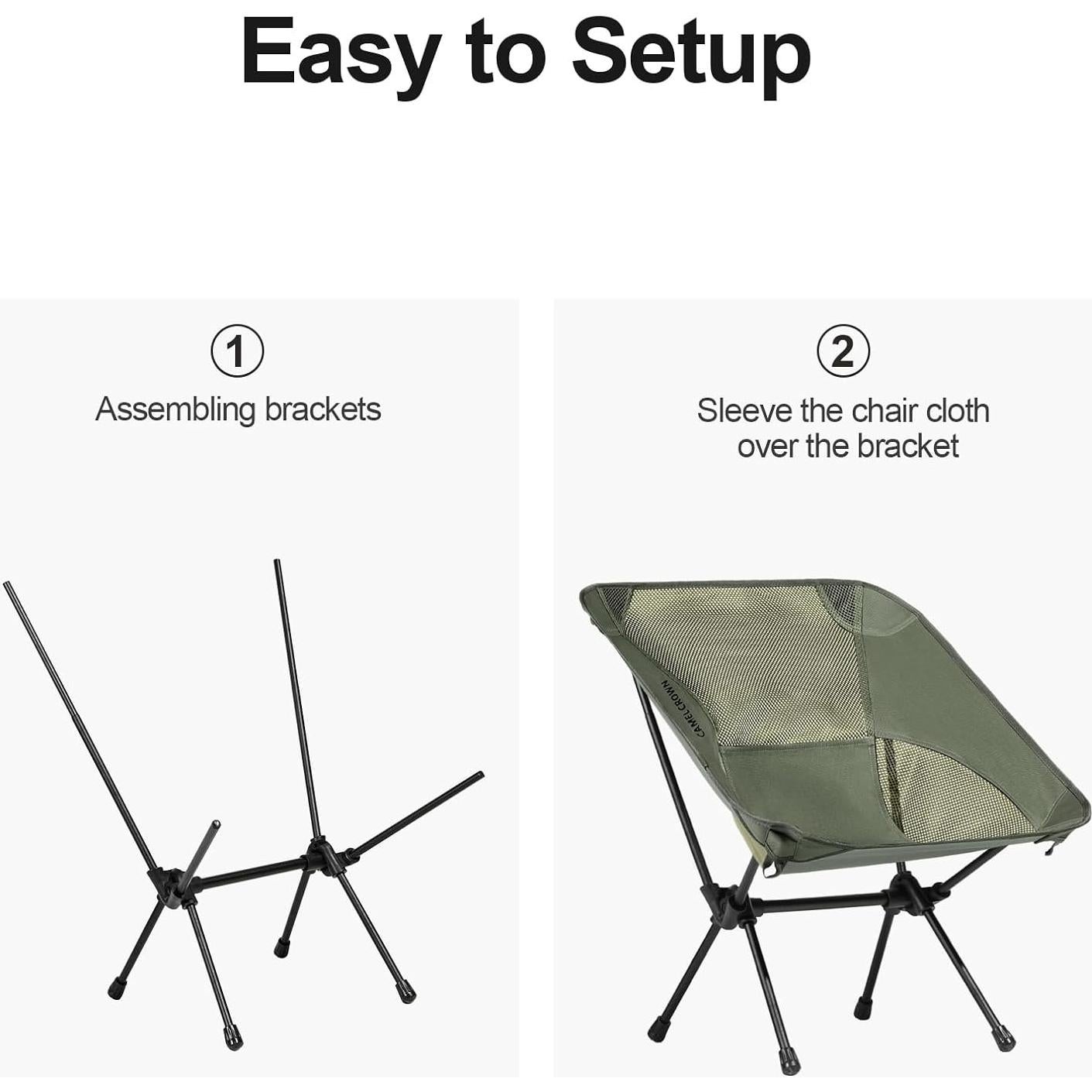 CAMEL CROWN Portable Camping Chair Lightweight Compact Folding Chair Mesh for Outdoor Camp Travel Beach Picnic Festival Hiking Backpacking Army Green