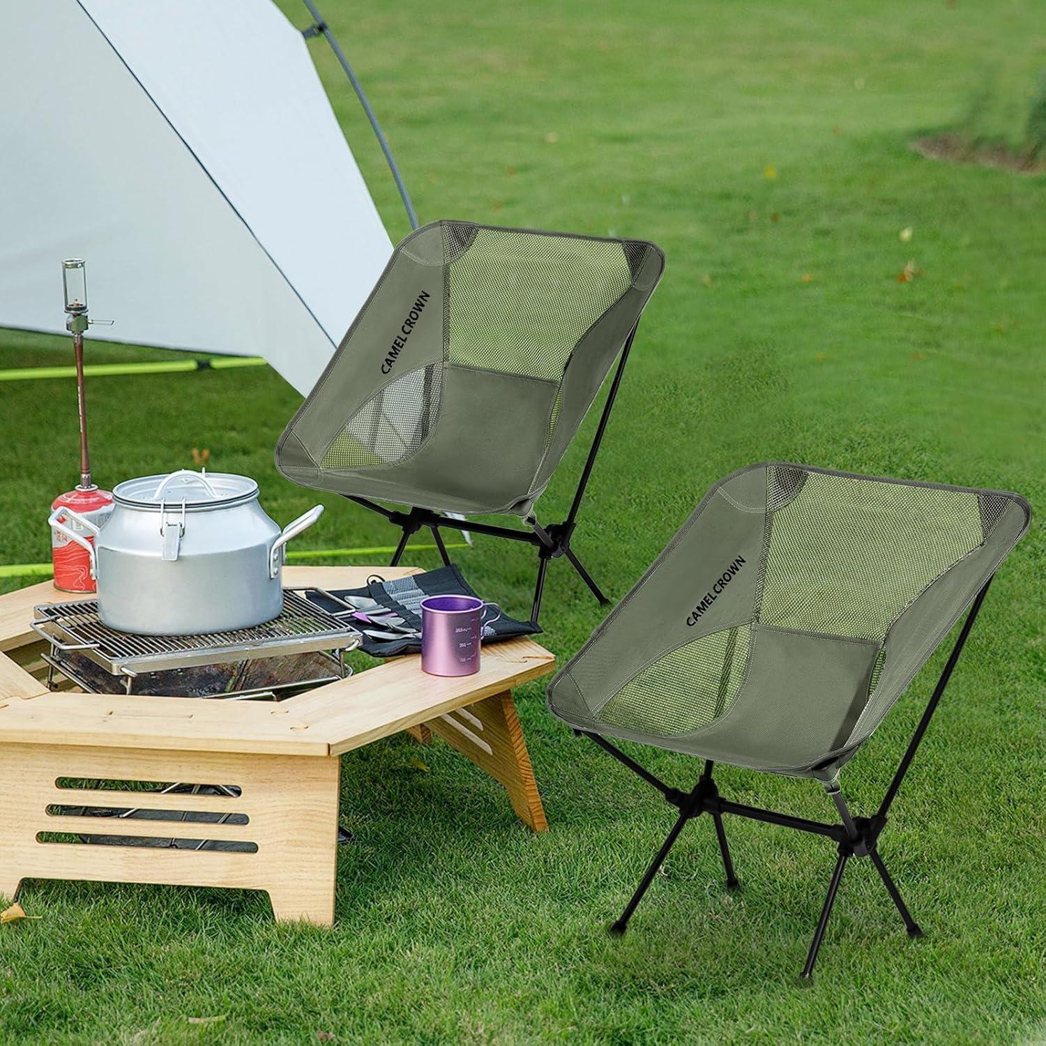 CAMEL CROWN Portable Camping Chair Lightweight Compact Folding Chair Mesh for Outdoor Camp Travel Beach Picnic Festival Hiking Backpacking Army Green