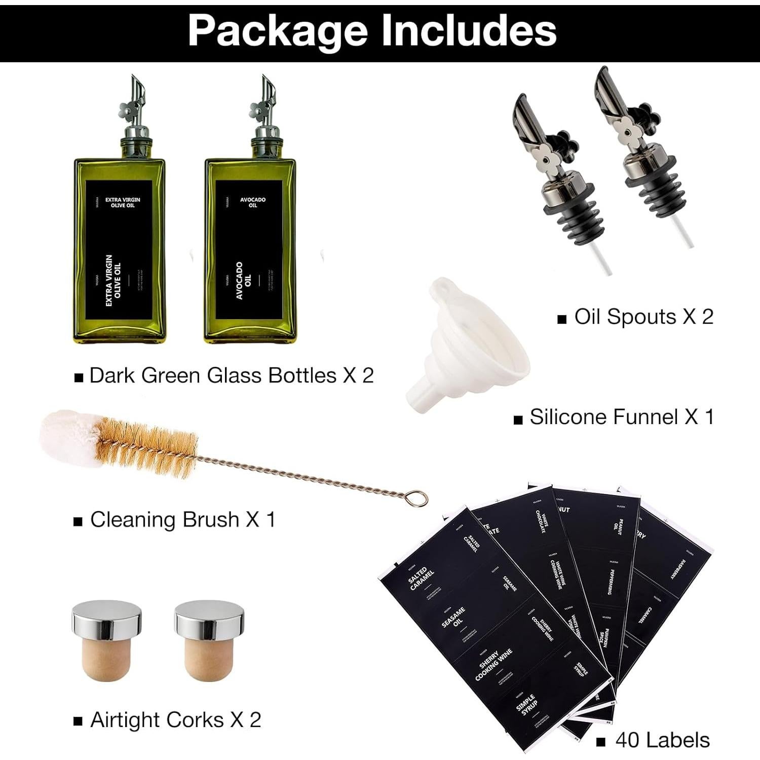 Juego de Botellas Dispensadoras de Aceite MUVEKA 500ml Vidrio