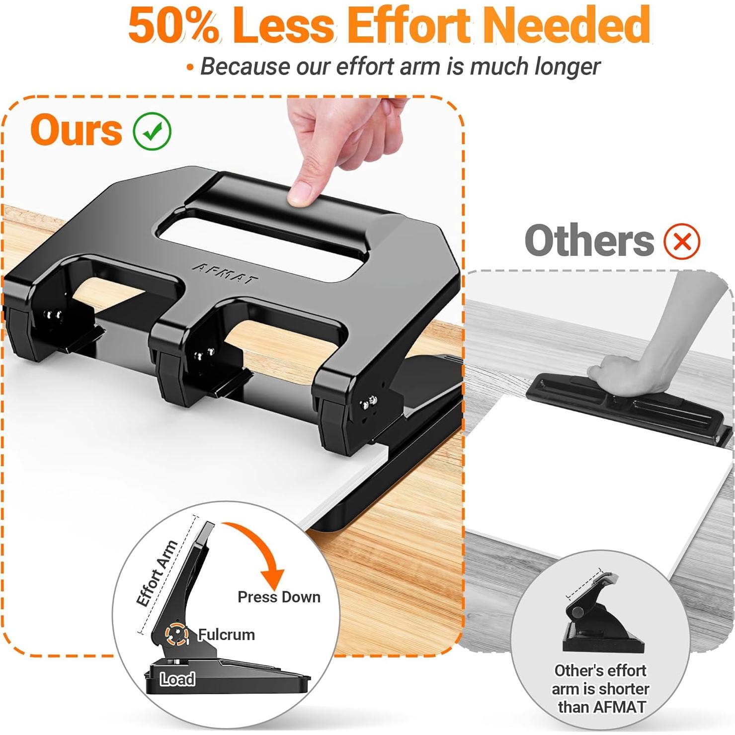 Perforadora de 3 Agujeros AFMAT HPX1 Metal 40 Hojas Negro