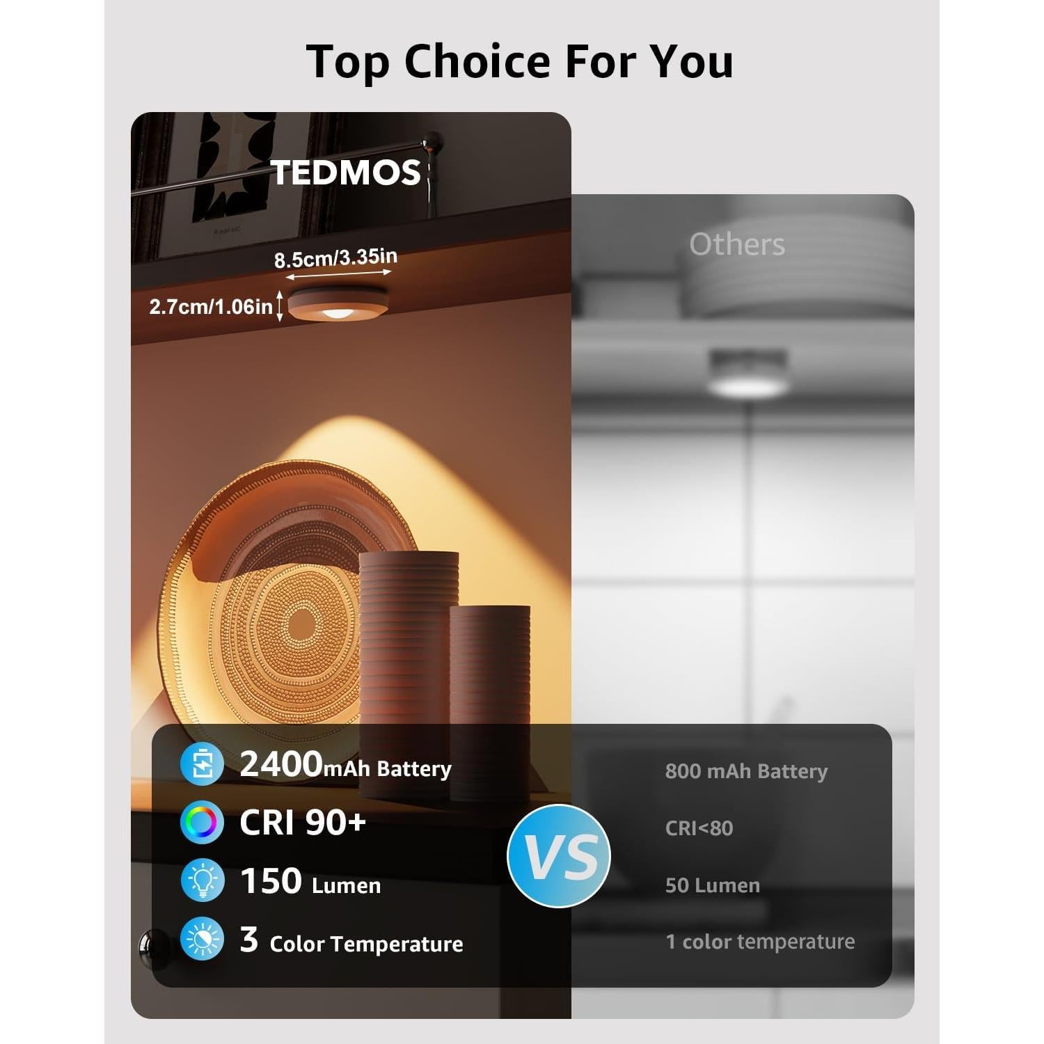 USB Rechargeable LED Puck Lights with Remote Control, 2400mAh Battery Operated Push Lights Stick On Magnetic Closet Tap Light Wireless Kitchen Under Cabinet Touch Lighting Shelf Press Button Light