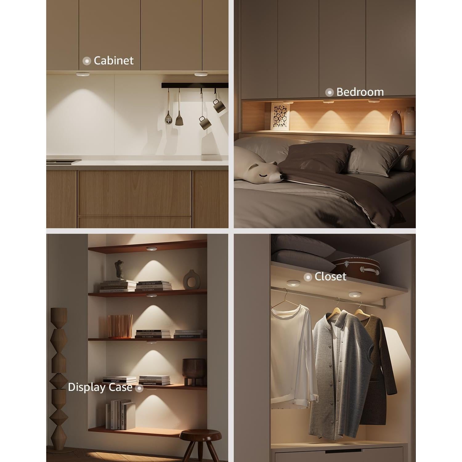 USB Rechargeable LED Puck Lights with Remote Control, 2400mAh Battery Operated Push Lights Stick On Magnetic Closet Tap Light Wireless Kitchen Under Cabinet Touch Lighting Shelf Press Button Light