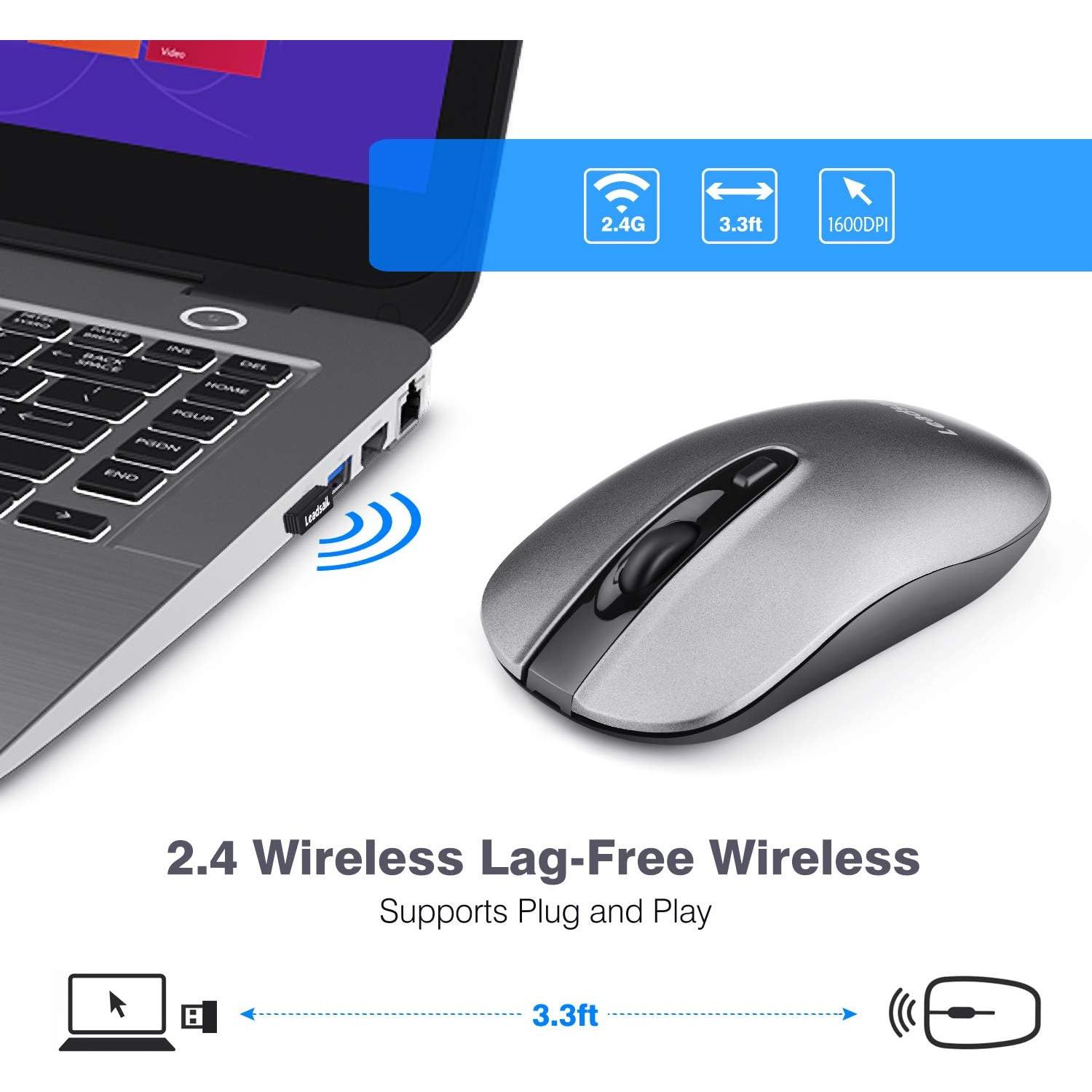 Ratón Inalámbrico LeadsaiL LX001 Silencioso Ergonómico Gris