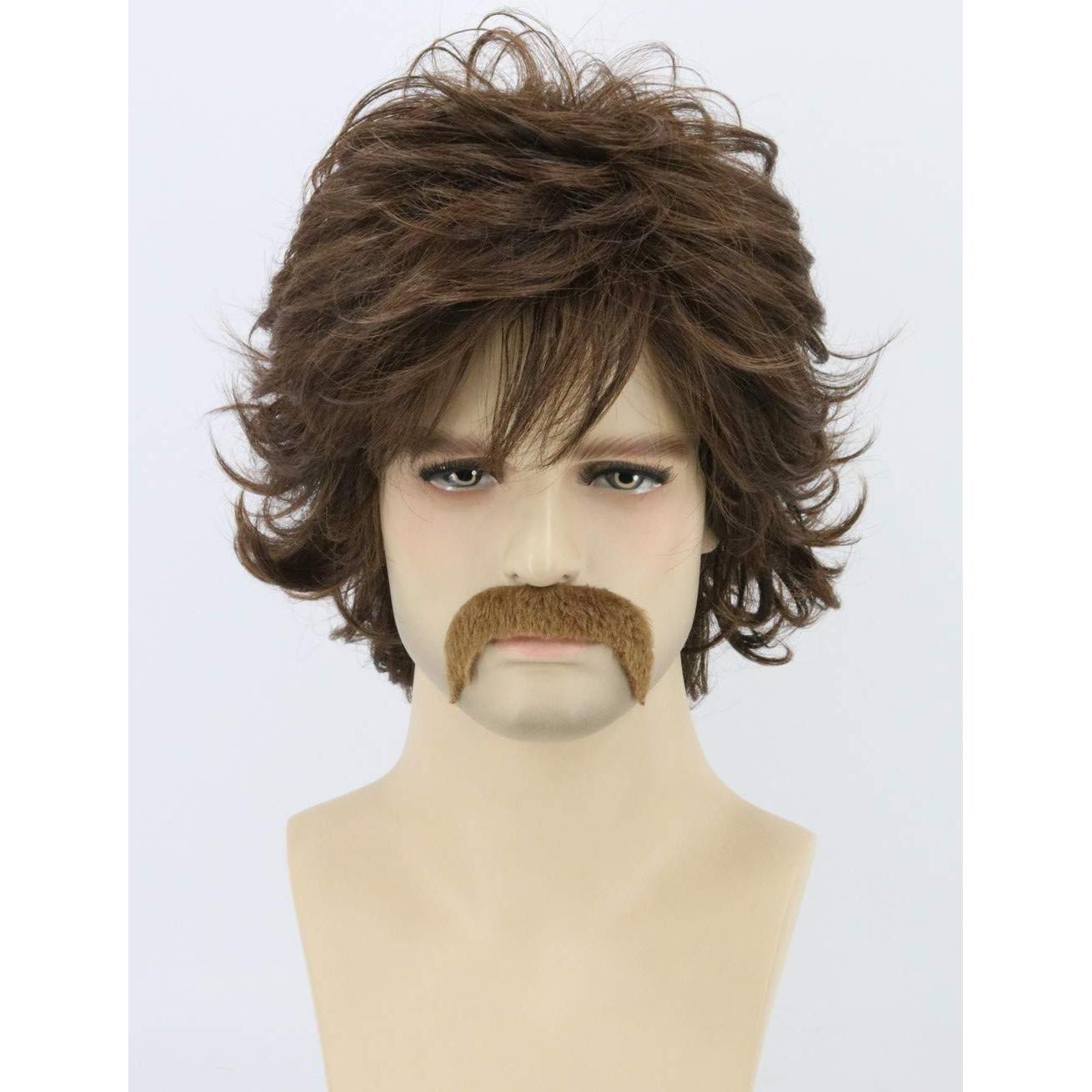 Peluca Hombre Retro Castaña 70s + Gorro y Barba