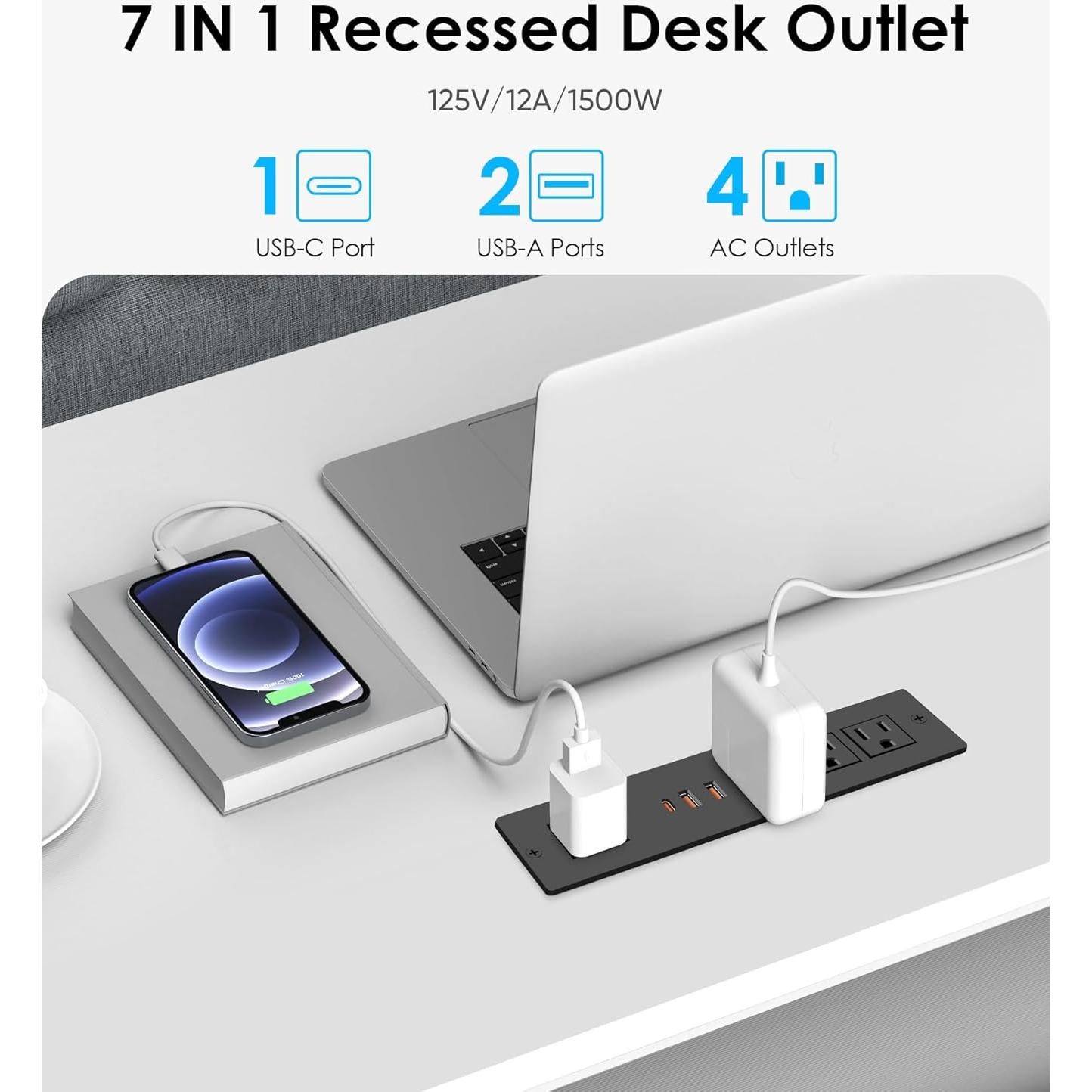 Toma de Corriente Empotrada VILONG con 4 Tomas y 3 USB