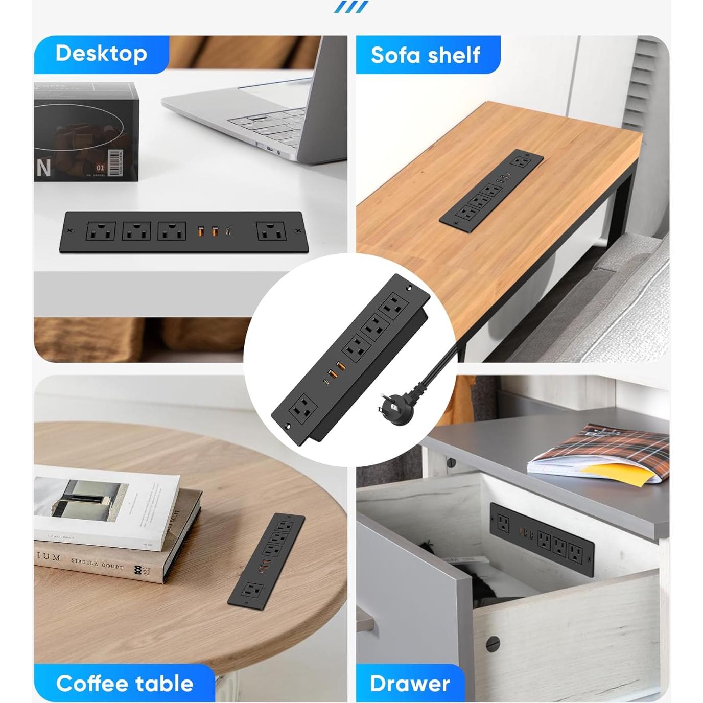 Toma de Corriente Empotrada VILONG con 4 Tomas y 3 USB