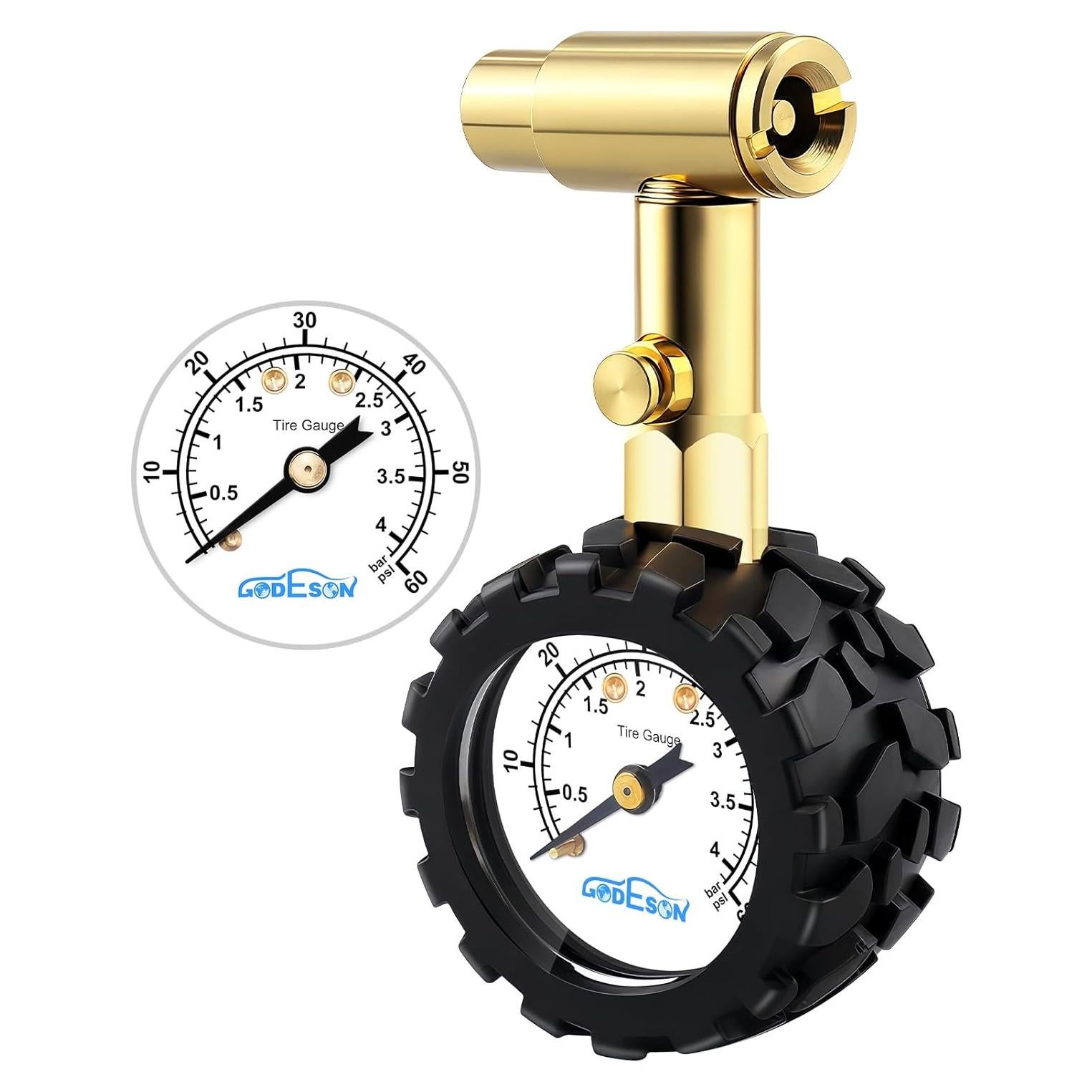 Medidor de Presión de Neumáticos GODESON 0-60 PSI Doble Válvula