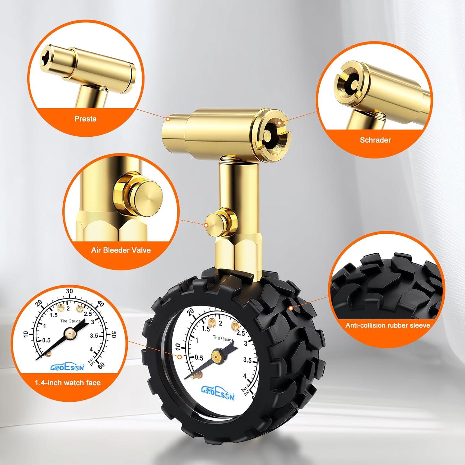 Medidor de Presión de Neumáticos GODESON 0-60 PSI Doble Válvula