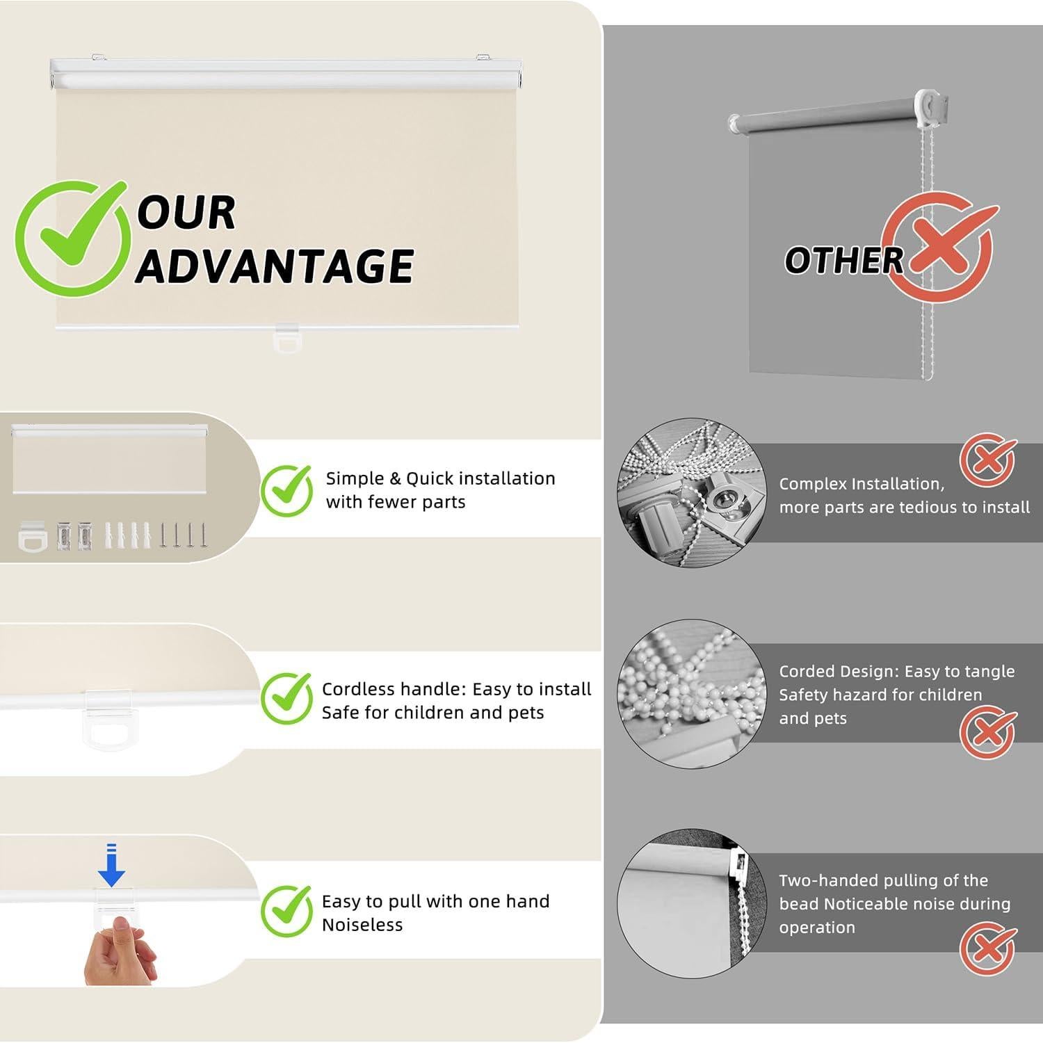 Cortina Roller Blackout Sin Cuerda ChrisDowa Beige 2.54x2.54m