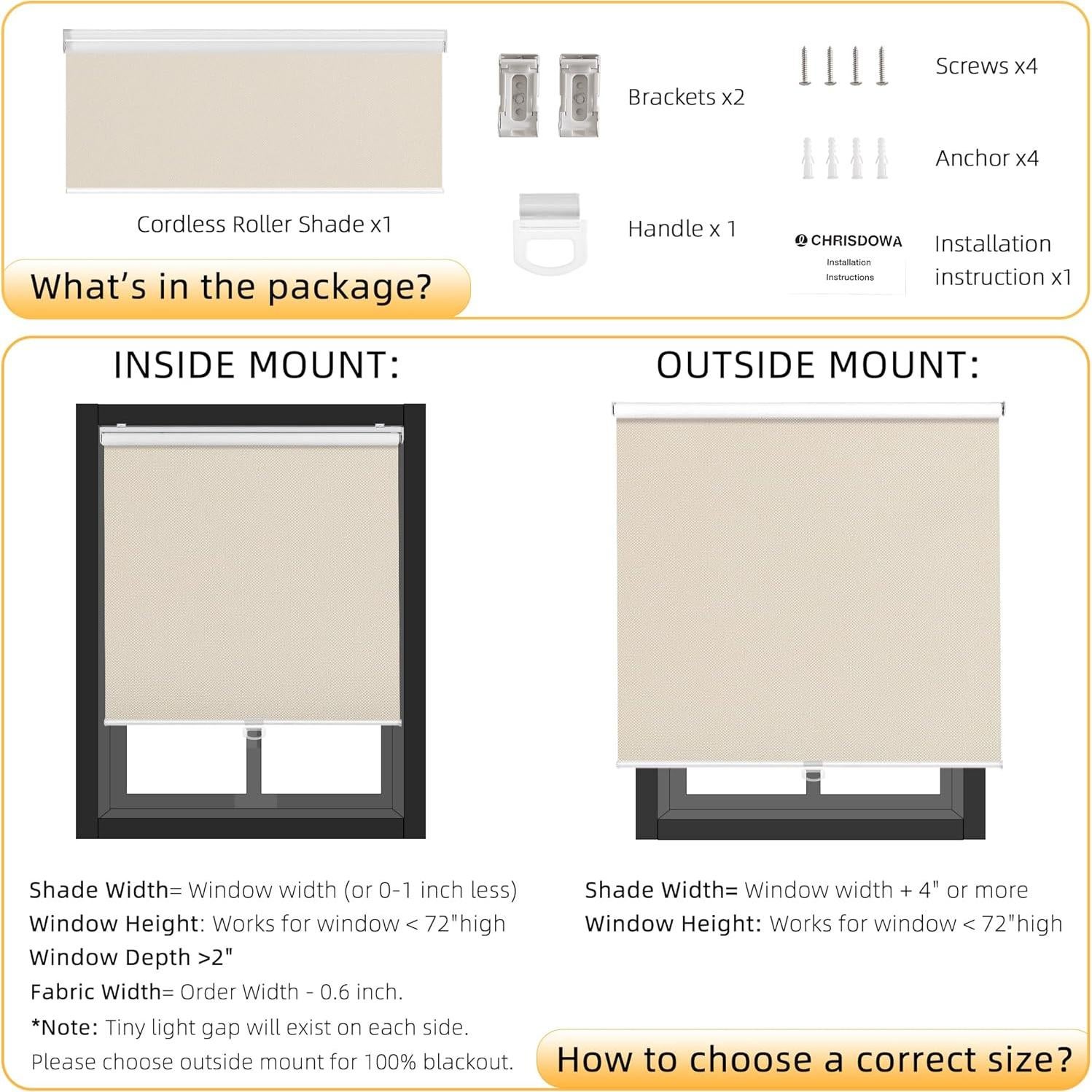 Cortina Roller Blackout Sin Cuerda ChrisDowa Beige 2.54x2.54m