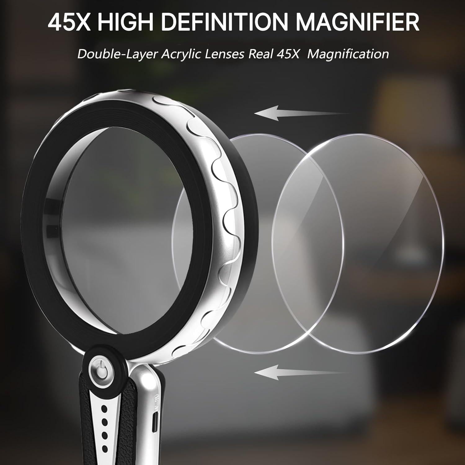 Lupa de Mano Huiboer 45X con Luz LED y Batería 1200mAh