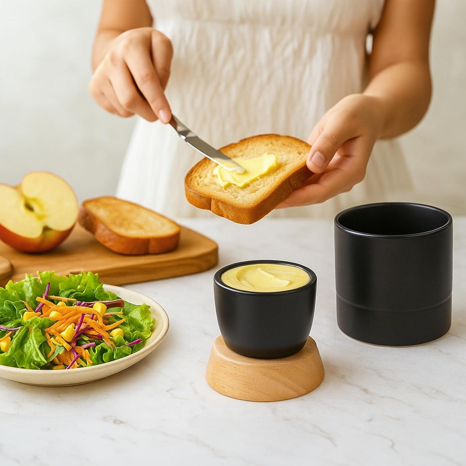 Tazón de Mantequilla Samseel con Tapa de Madera 125g Negro Mate