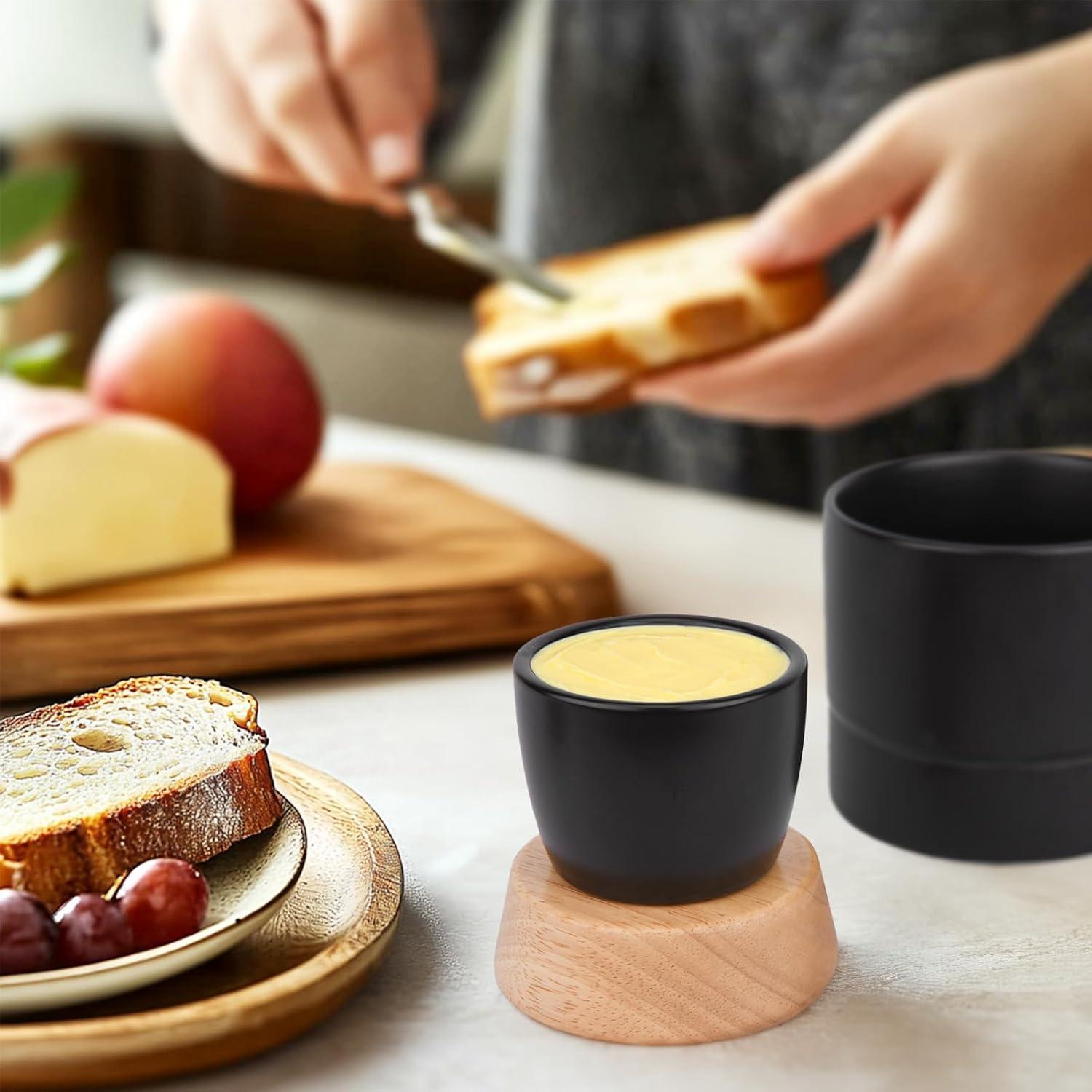 Tazón de Mantequilla Samseel con Tapa de Madera 125g Negro Mate