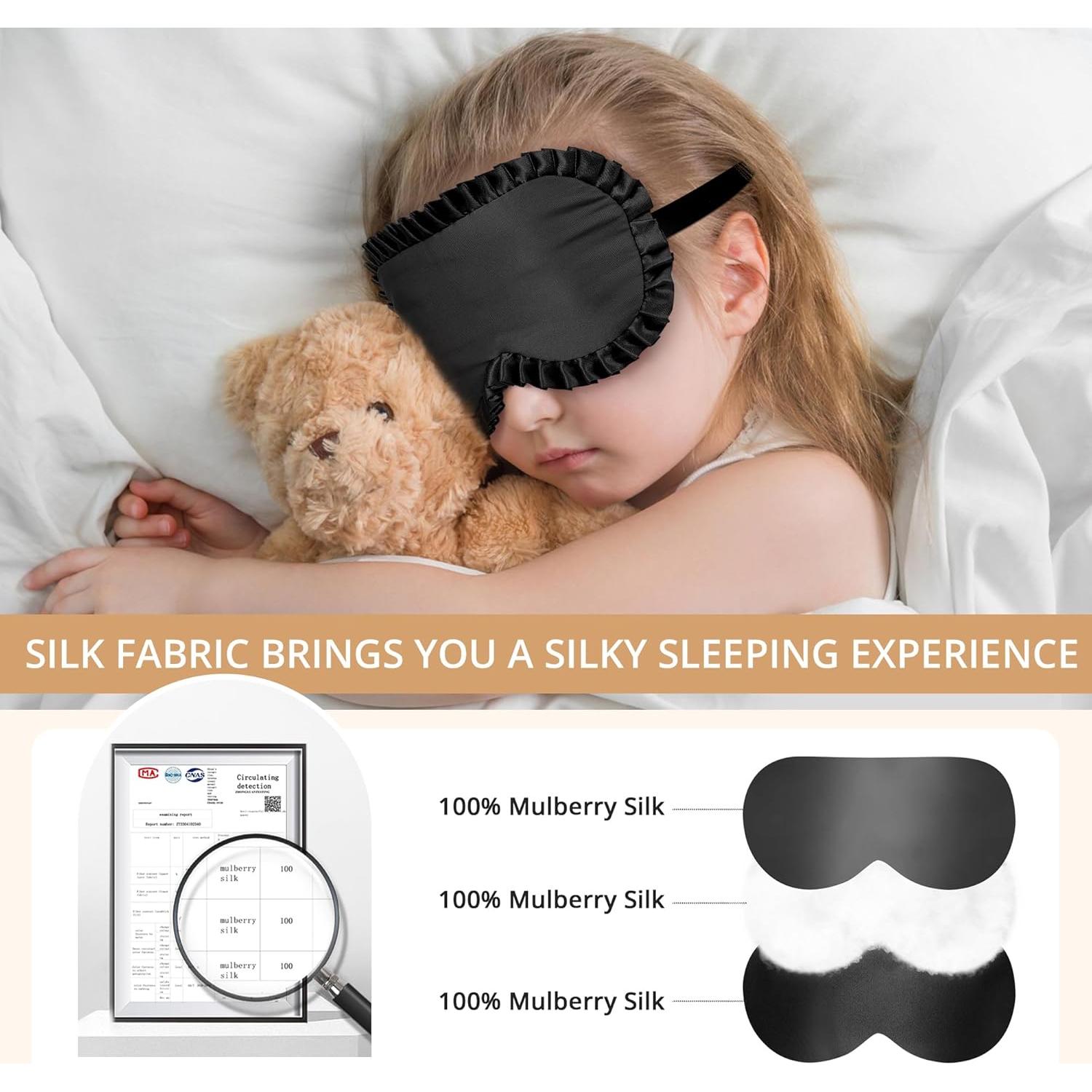 Máscara de Sueño para Niños Spacepower 100% Seda Negra