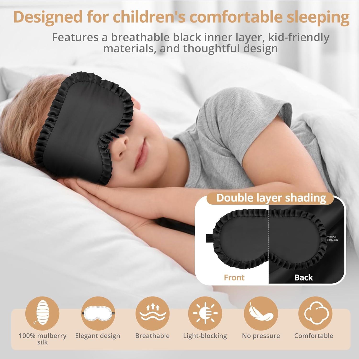 Máscara de Sueño para Niños Spacepower 100% Seda Negra