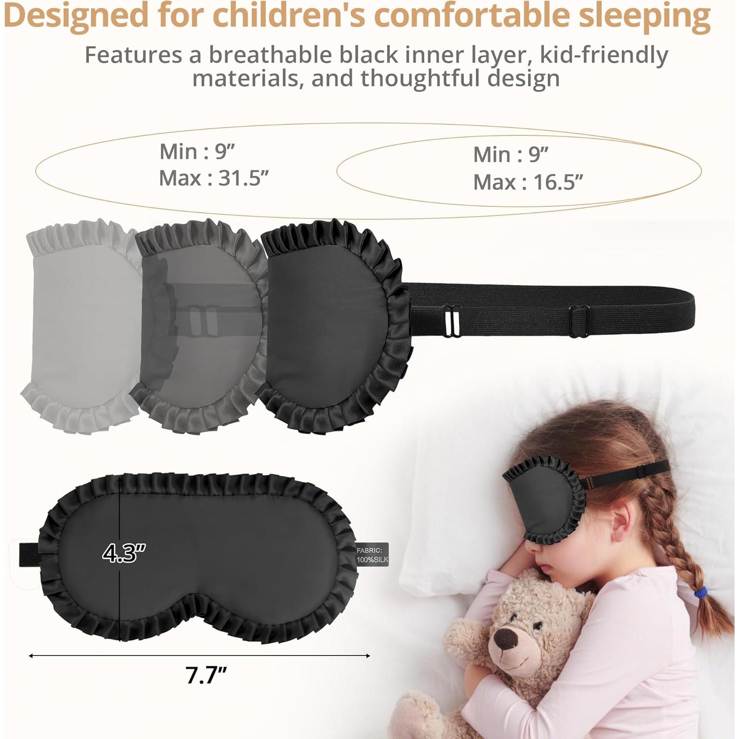 Máscara de Sueño para Niños Spacepower 100% Seda Negra