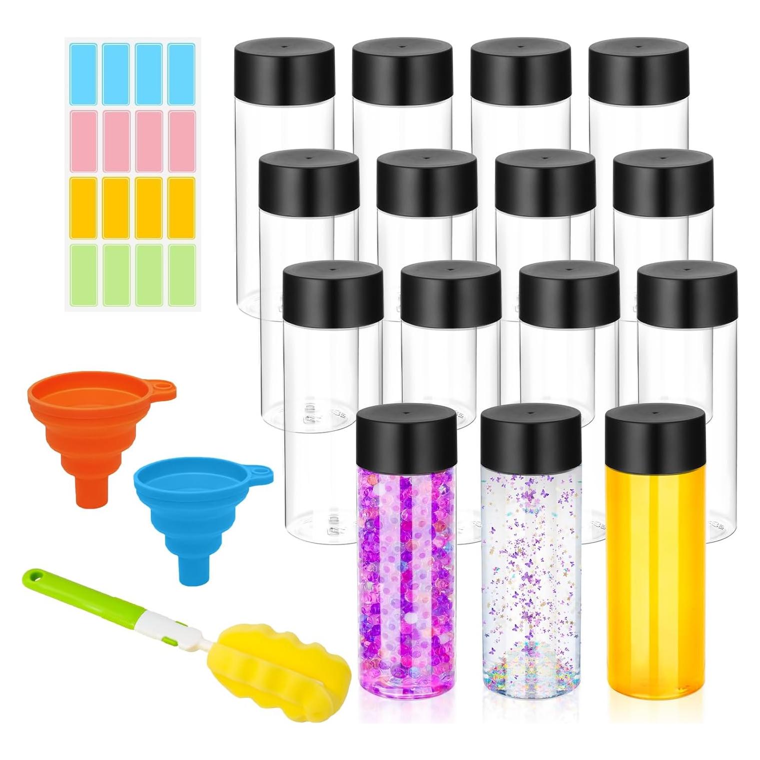 16 Botellas de Plástico Transparentes 300 ml DI QIU REN con Tapas