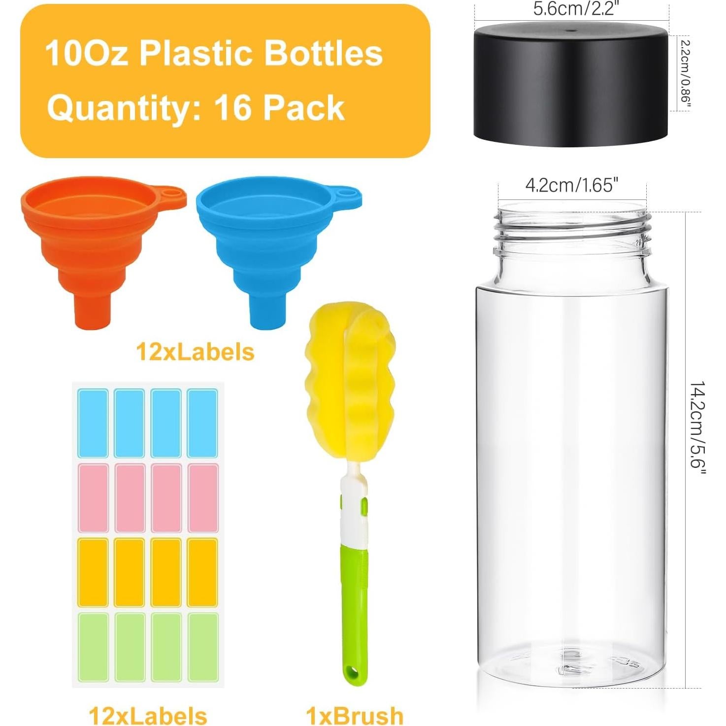 16 Botellas de Plástico Transparentes 300 ml DI QIU REN con Tapas