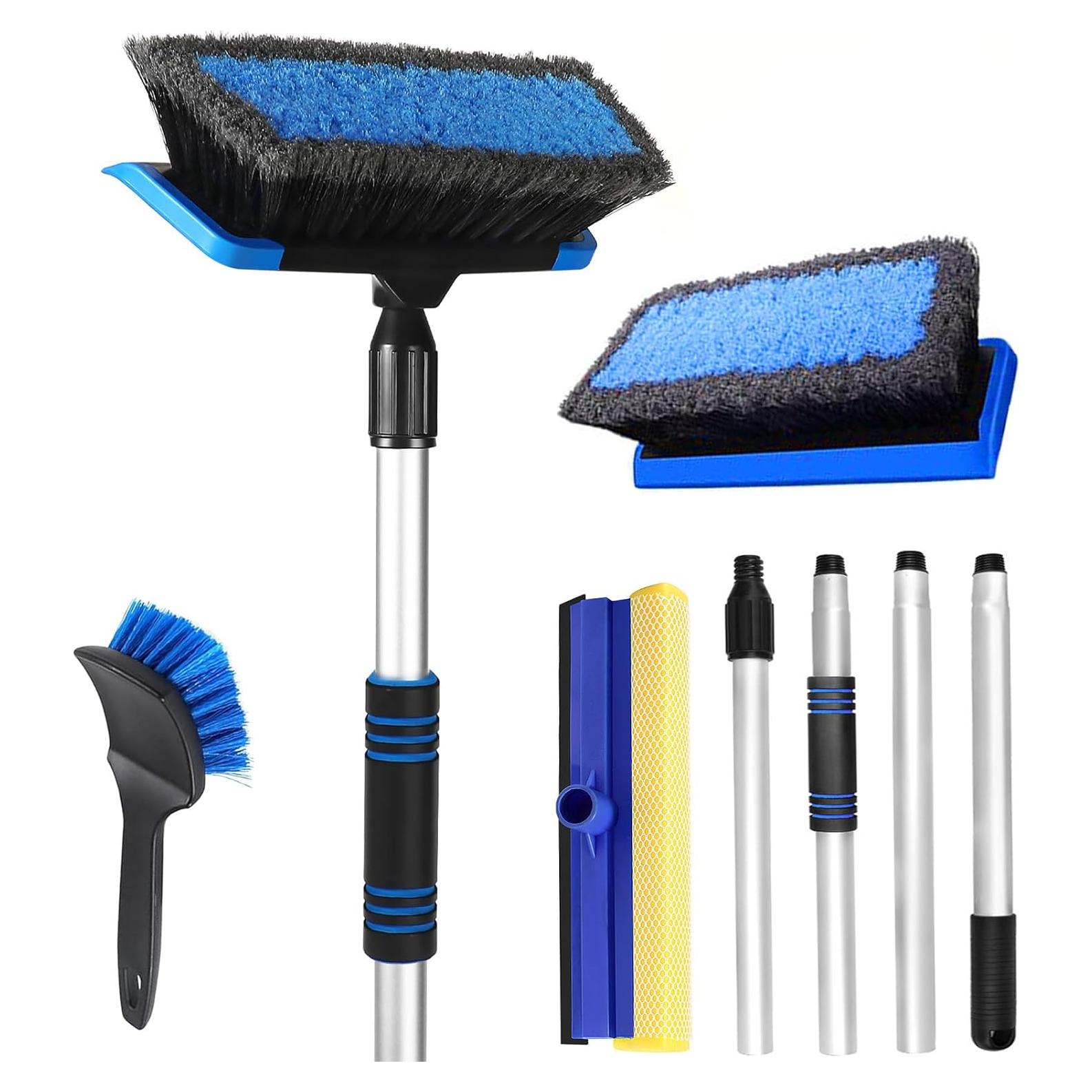 Kit de Lavado de Autos Wontolf 65 cm con Cepillo y Mitón Azul