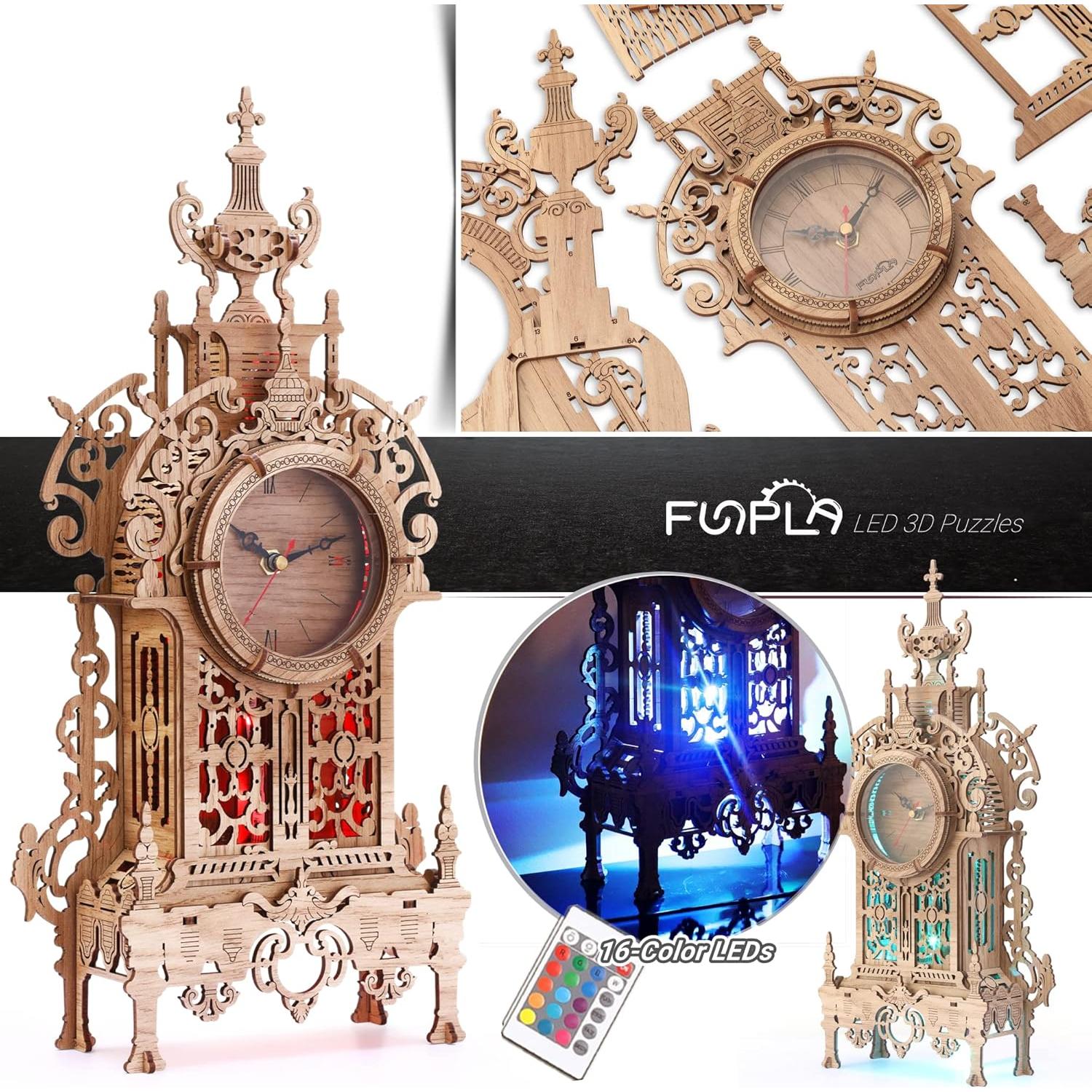 Reloj Torre LED 3D de Madera FUNPOLA - Puzzle DIY