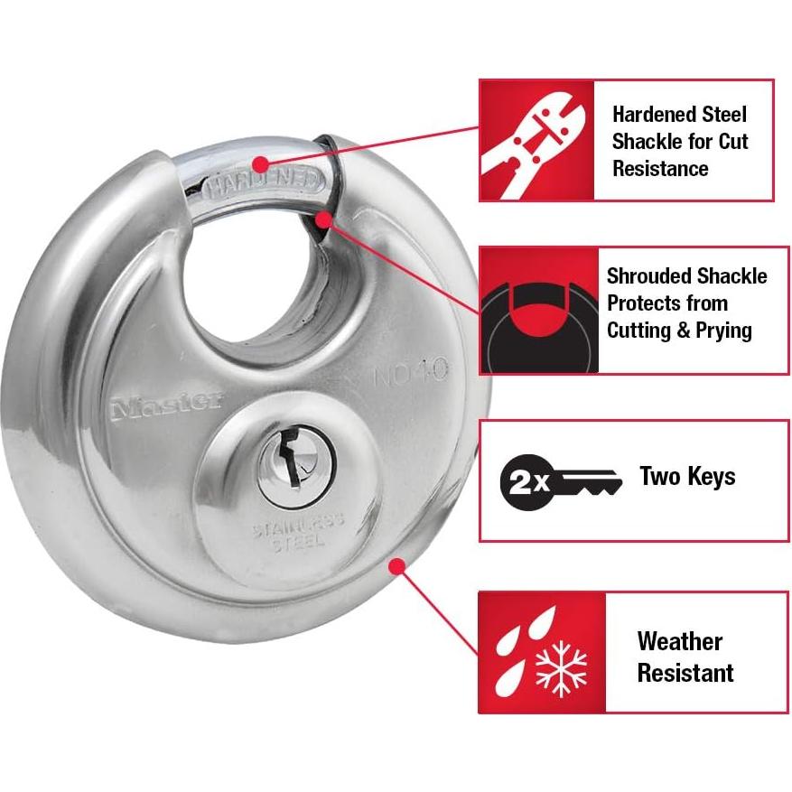 Cerradura de disco Master Lock 40DPF acero inoxidable 70mm