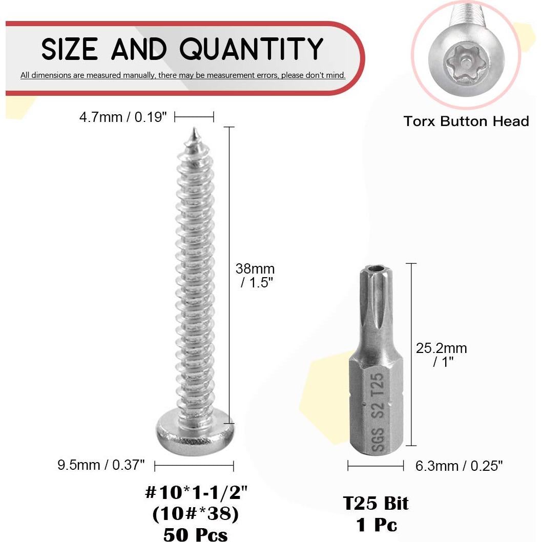 Hilitchi 50 Tornillos de Cabeza Redonda Torx Acero Inoxidable 38mm