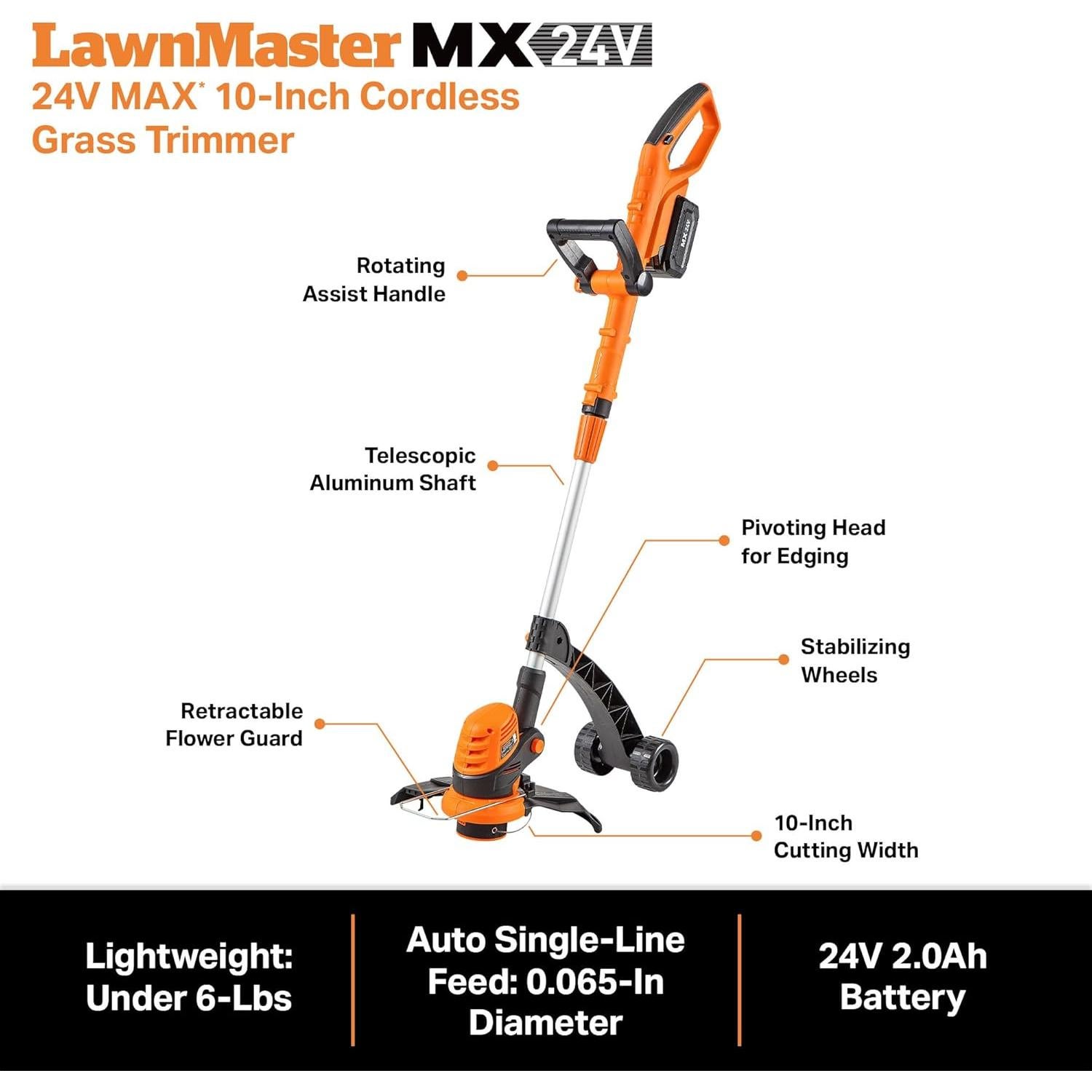 Cortadora de Hilo Inalámbrica LawnMaster CLGT2410S 24V 10"