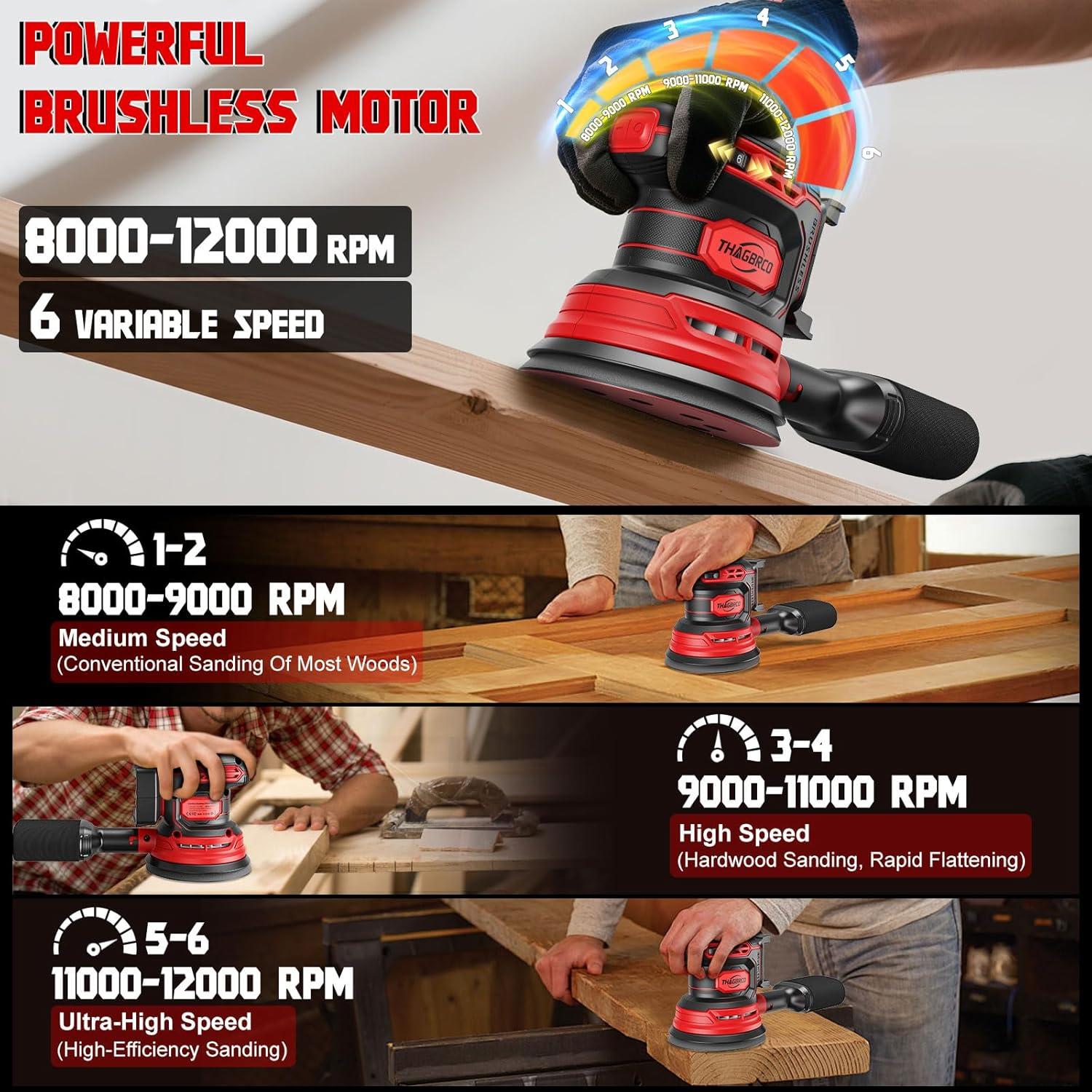 Lijadora Orbital Inalámbrica ThagBrco 18V 12000 RPM 6 Velocidades