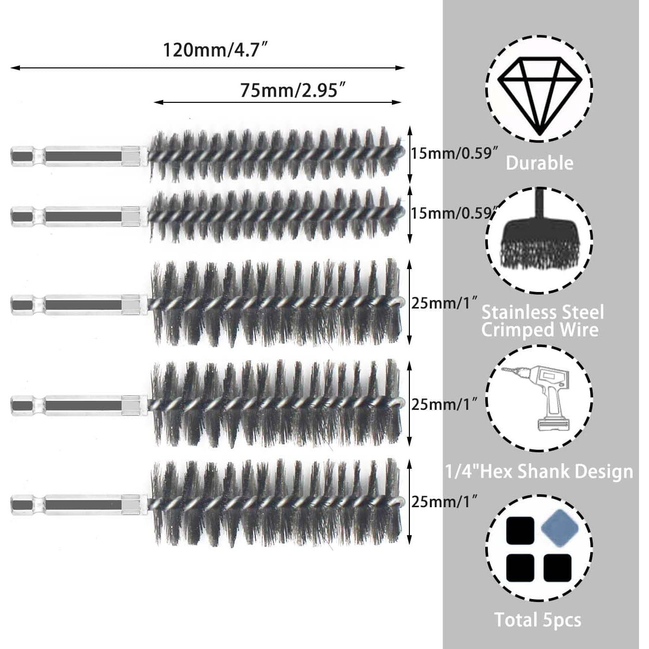 Set de Cepillos de Limpieza BeQell Acero Inoxidable 5PCS 15mm/25mm