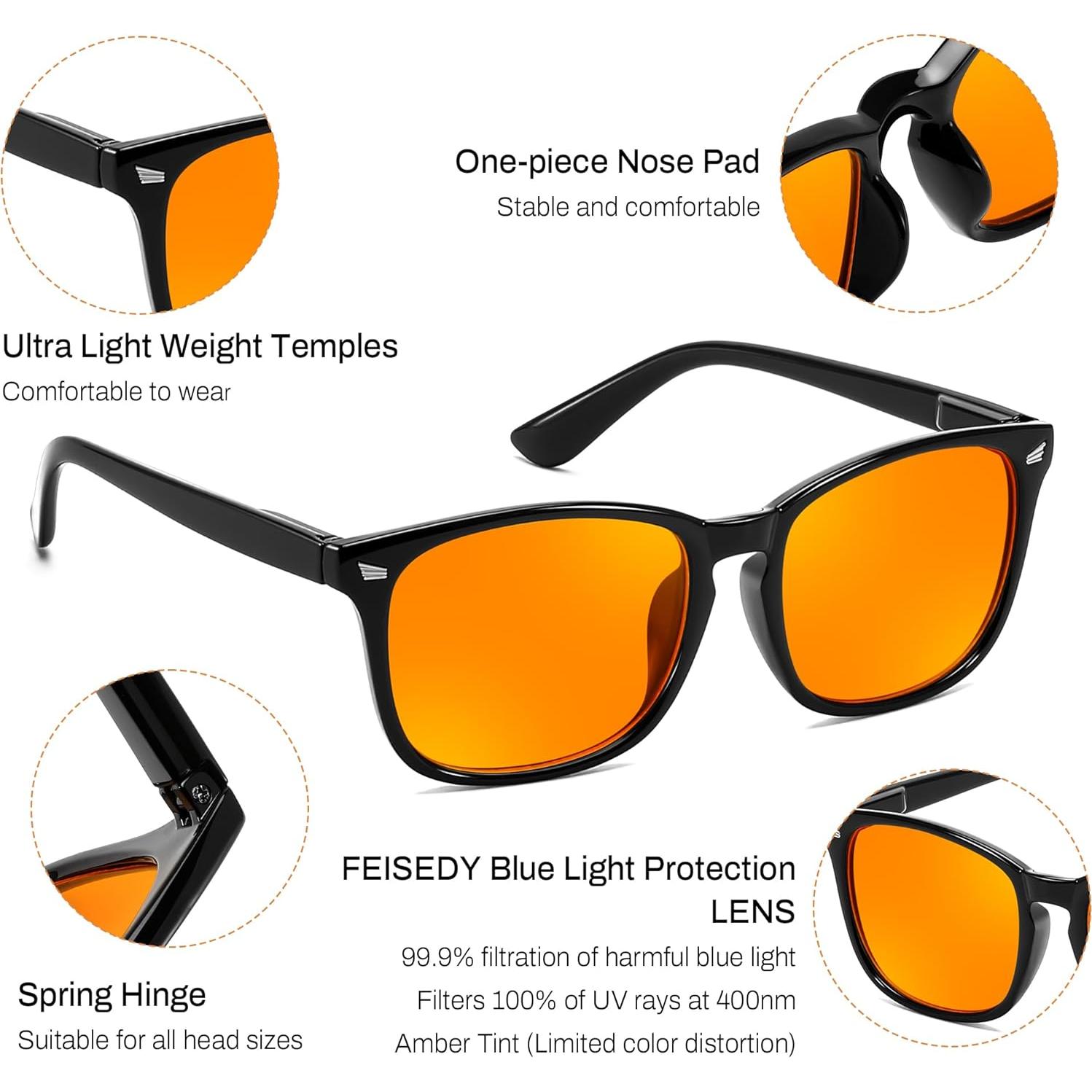 Gafas Bloqueadoras de Luz Azul FEISEDY Ámbar para Hombre y Mujer