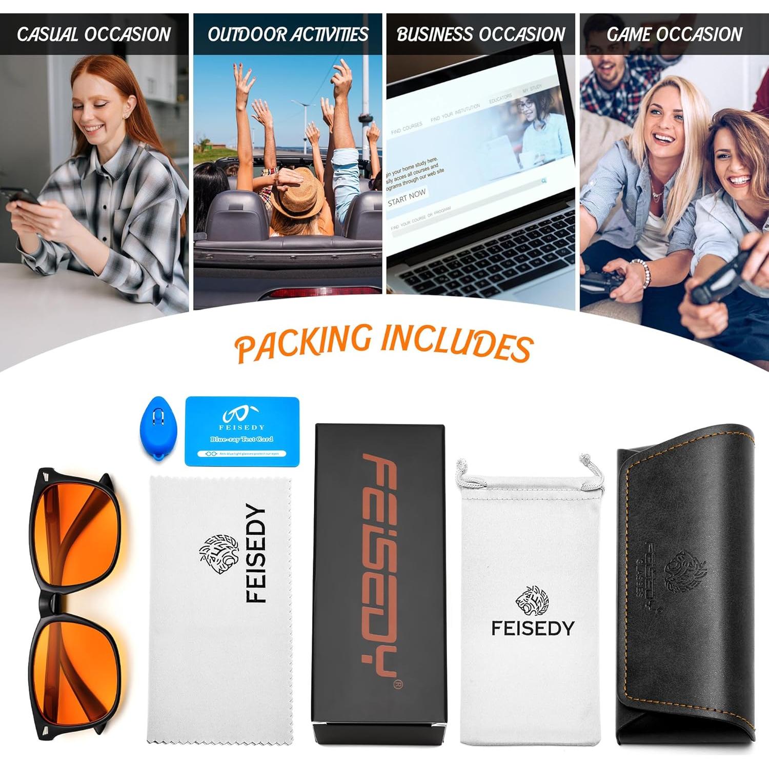 Gafas Bloqueadoras de Luz Azul FEISEDY Ámbar para Hombre y Mujer