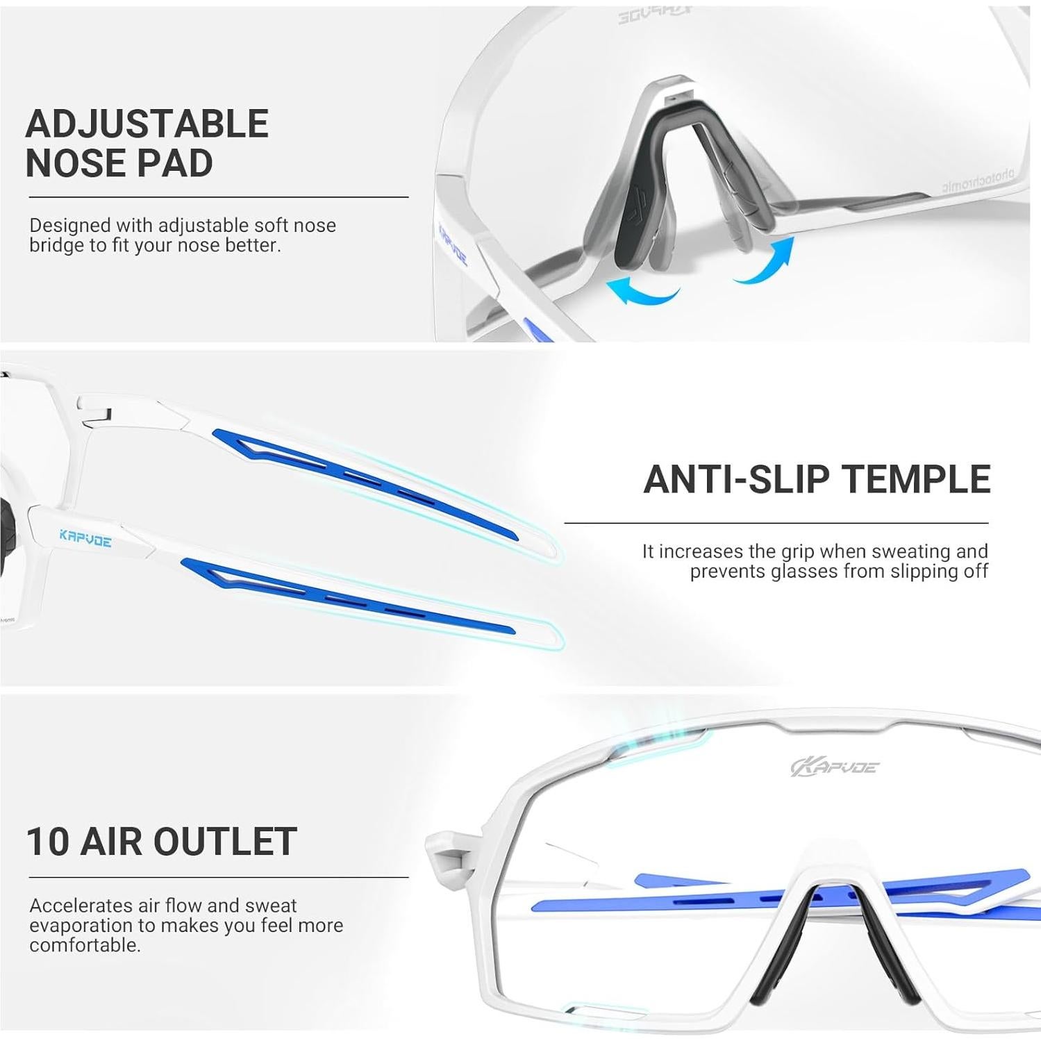 Gafas de Ciclismo Fotoquímicas KAPVOE UV400 para Hombre y Mujer