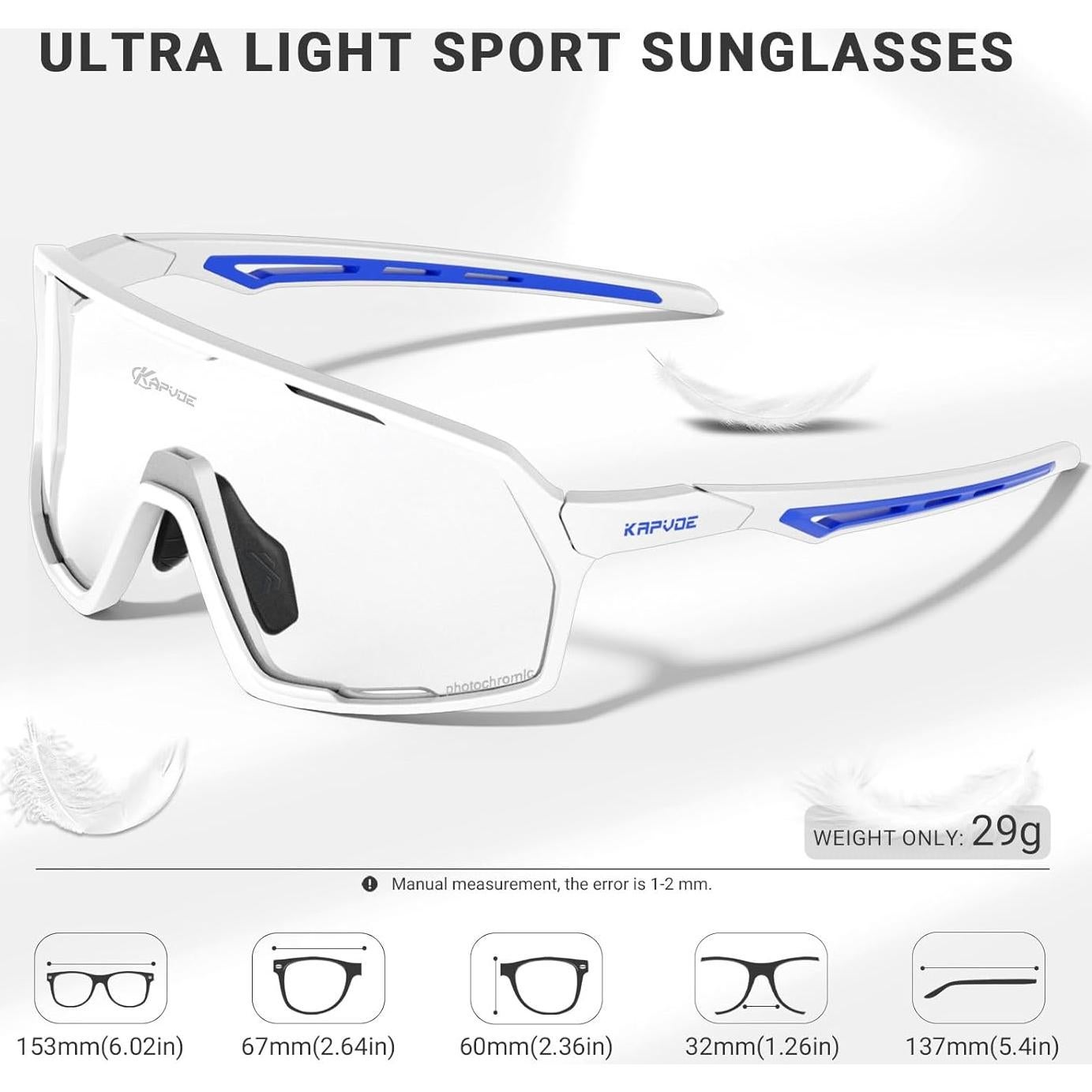 Gafas de Ciclismo Fotoquímicas KAPVOE UV400 para Hombre y Mujer