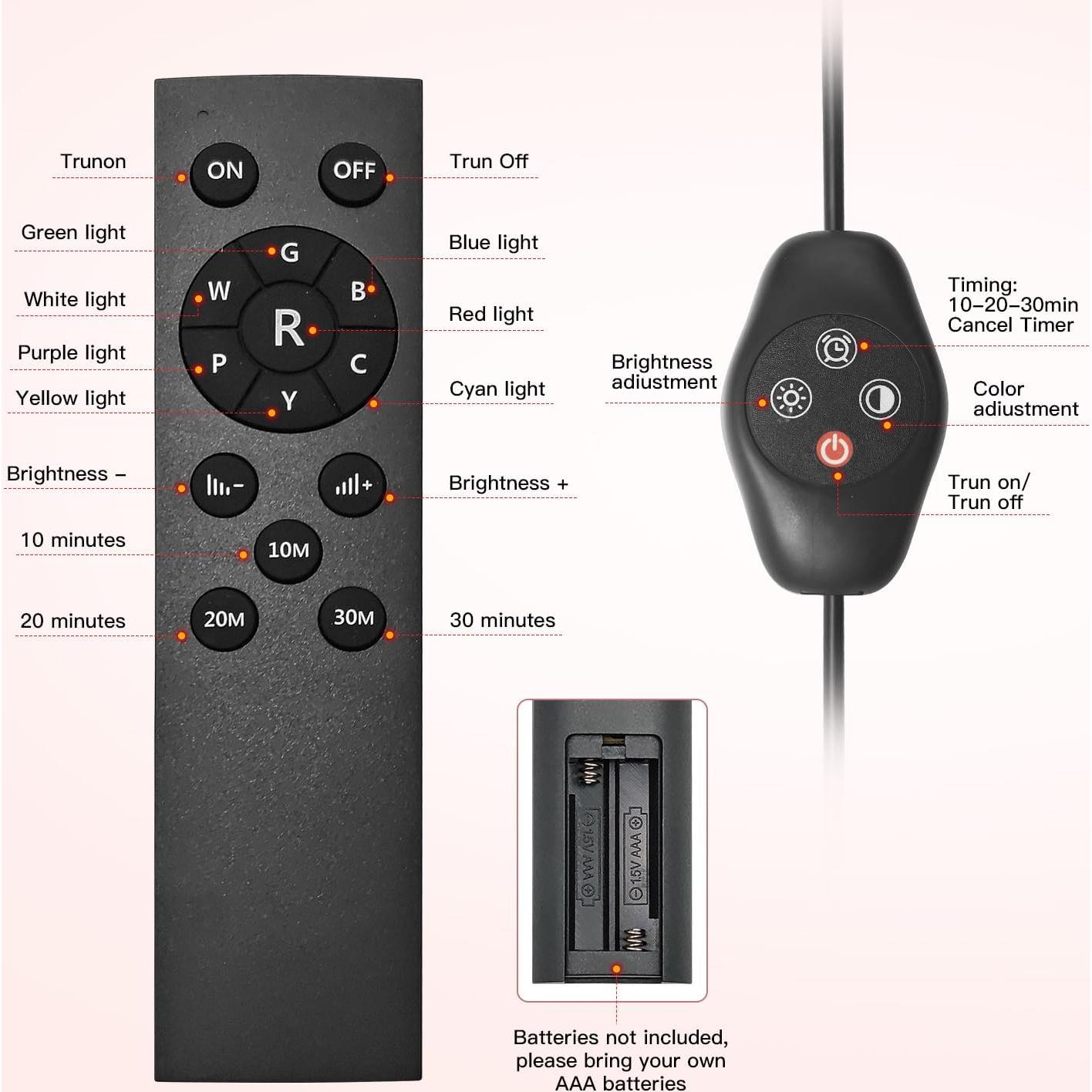 Terapia de Luz Roja FlaoAito 5 Cabezas 7 Colores 660nm 850nm