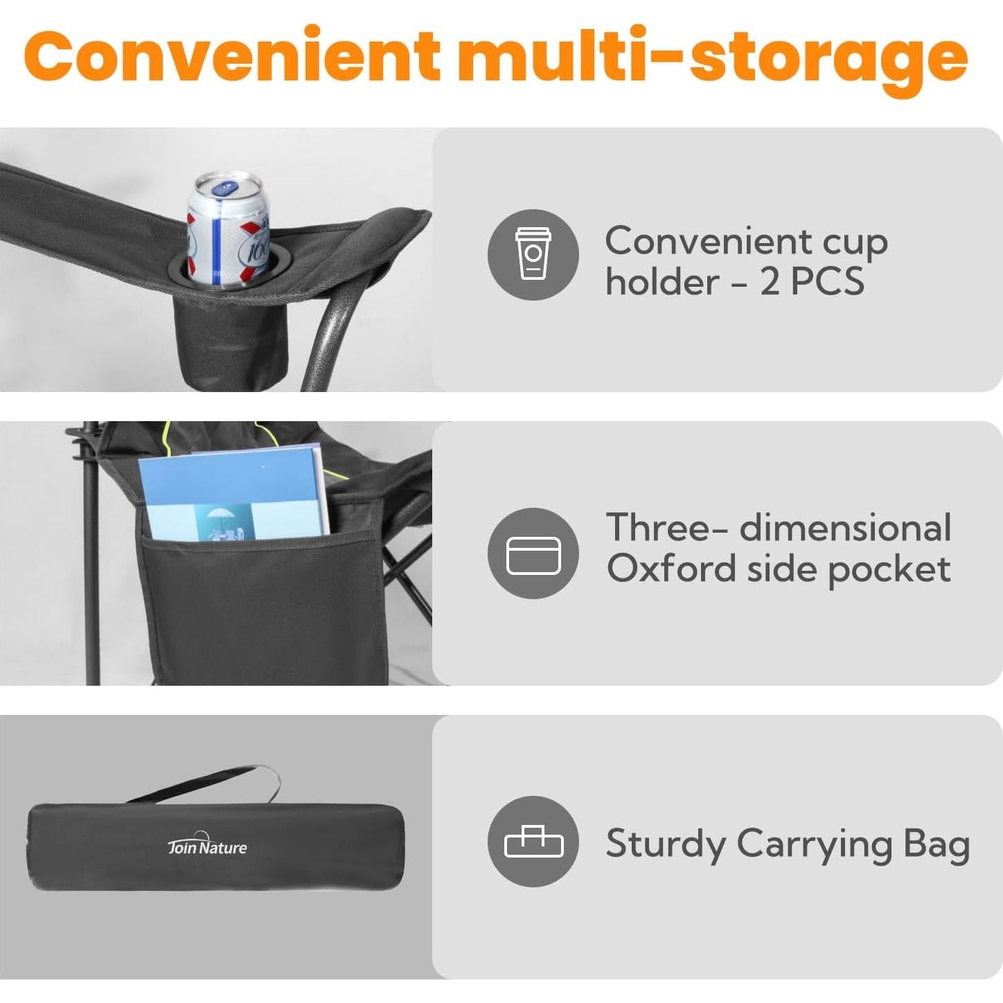 Silla de Camping Plegable Join Nature ZT01 Negra 362kg